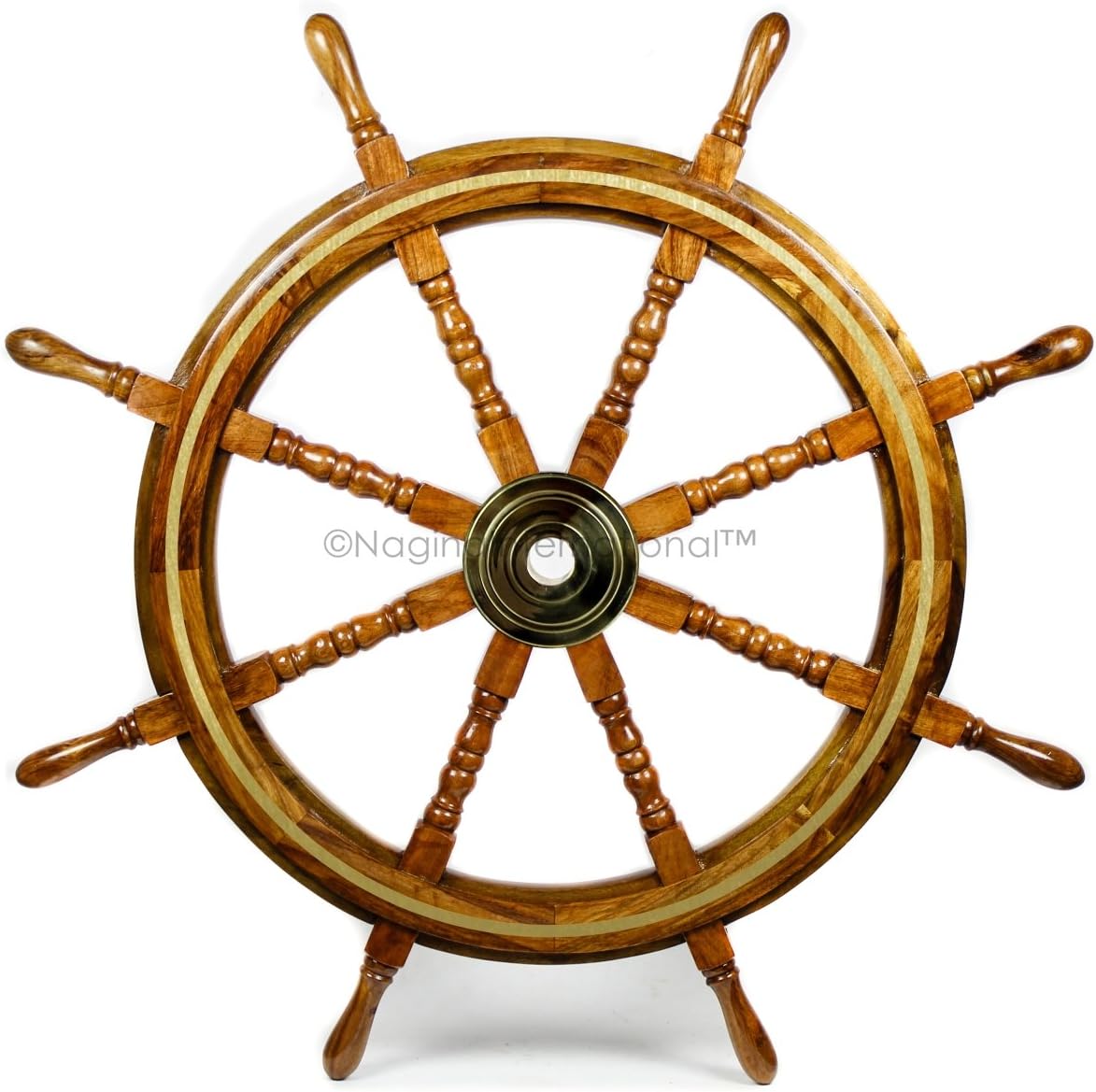 Nagina International Wooden Nautical Captain's Steering Ship Wheel With Brass Ring & Hub - Pirate Home Ocean Beach Decor Gift - Nursery Wall Hangings (36 Inches)