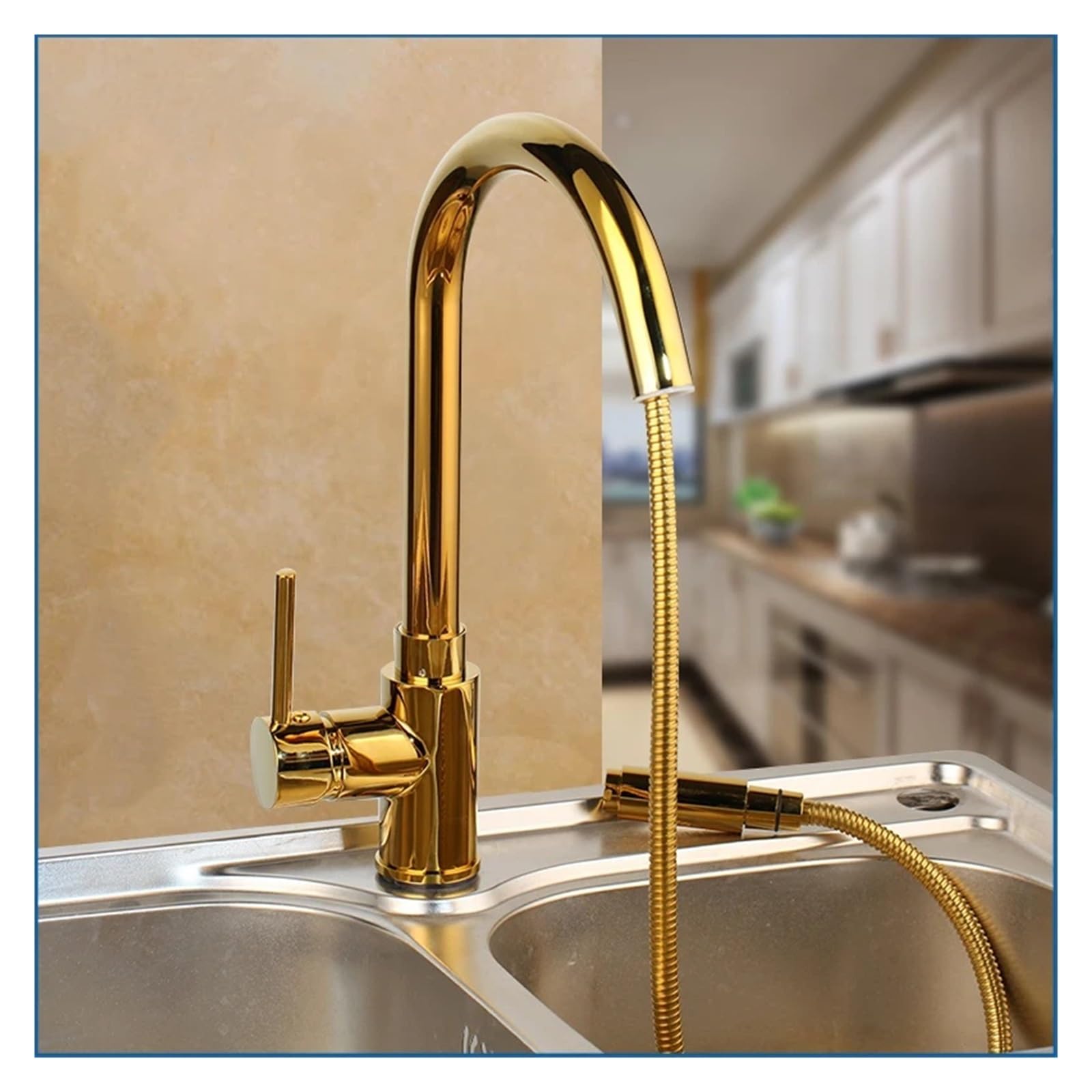 Robinet de cuisine extractible doré mitigeur évier pivotant 360
