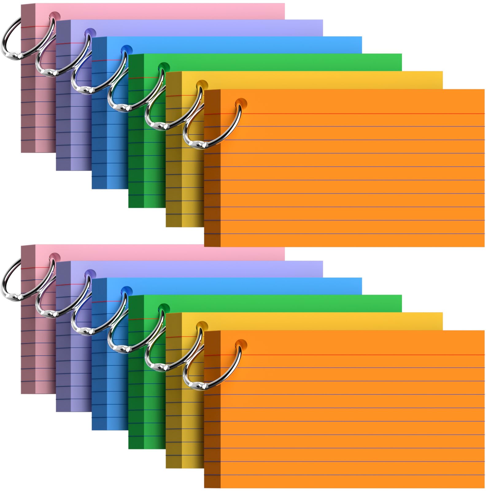 600 PCS Flash Cards 3x5 Index Cards, Colored Lined Paper Cue Cards, Colored Ruled Flash Cards with 12 Metal Binder Rings for Studying, Note-Taking, Recipes, Revision & Reminders