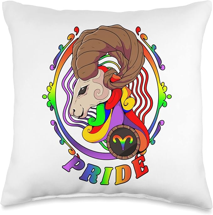 Gay Zodiac LGBTQ Zodiac Sign Aries Rainbow Pride Throw Pillow