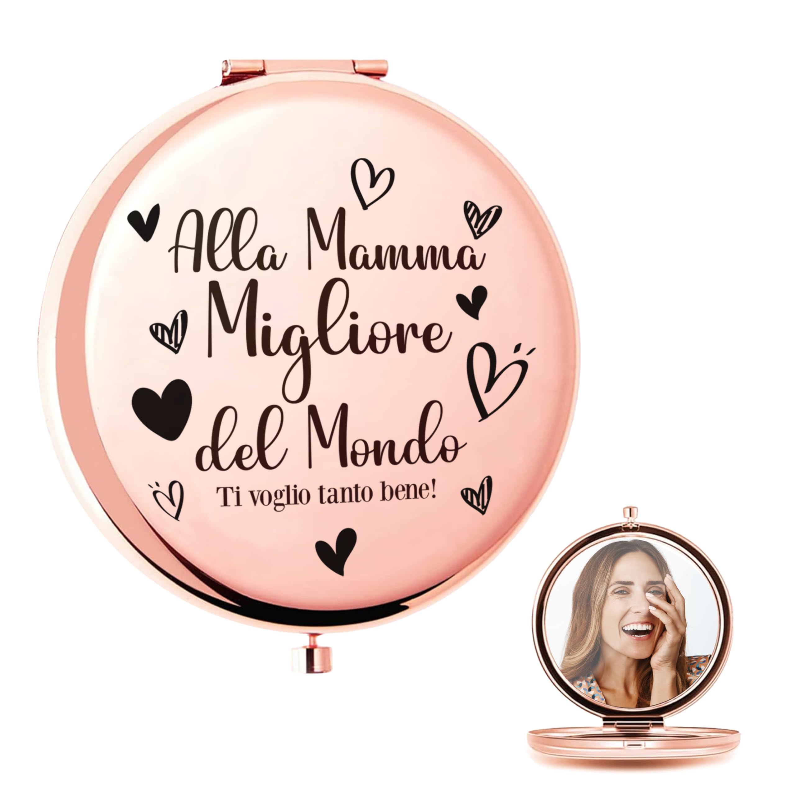 Idea Regalo Festa della Mamma Originale - Specchio Compatto Pieghevole Mamma Migliore del Mondo con Dedica Ti Voglio Tanto Bene - Idee Regali Gadget Utile per La Mamma Originali