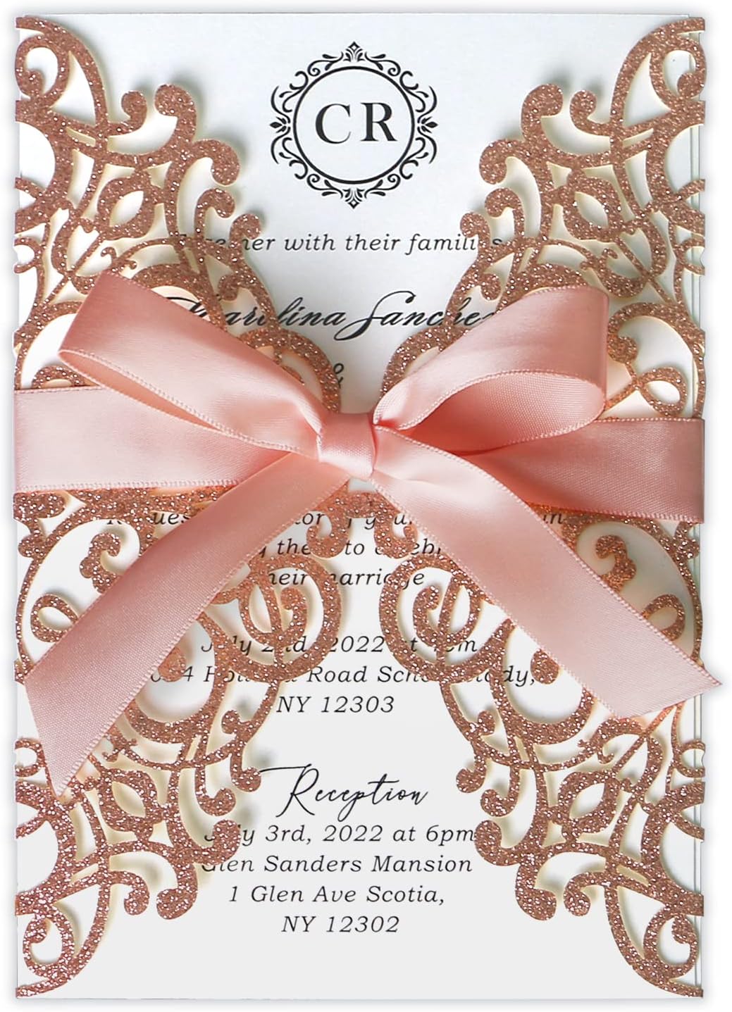 ponatia 25PCS 5.12 x 7.1 '' Rose Gold Glitter Laser Cut Wedding Invitations Cards with Envelopes for 5x7 Invitation Cards Wedding Baby Bridal Shower Engagement Sweet 16 Birthday Invite