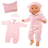 Baby Doll Clothes 14 to 16 Inch Doll Pink Jumpsuit Hooded Outfits with Cap Handmade Rompers Clothing Set