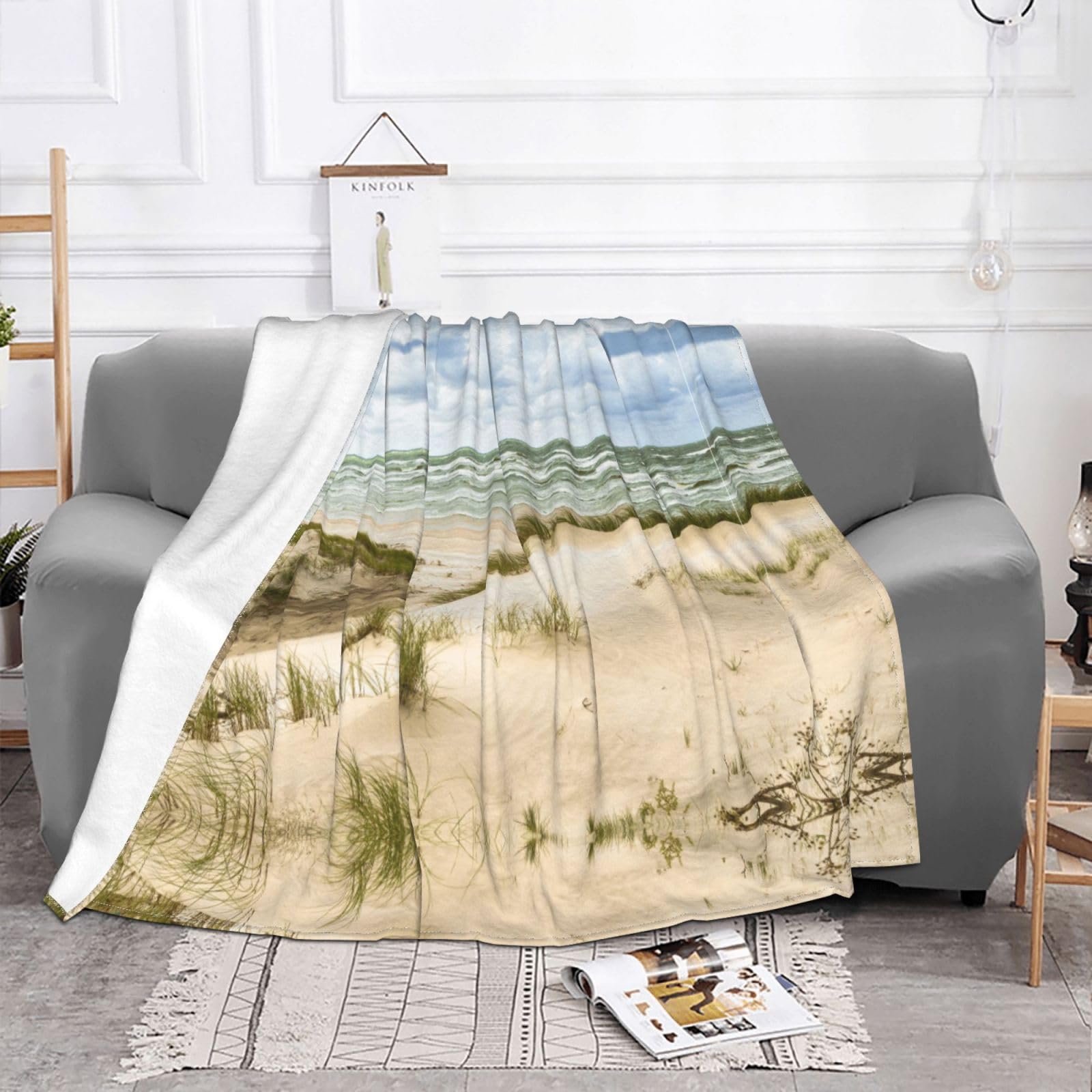 EZDLOWVBA Seaside Grand Tidal Print Fleece Throw Blanket For Couch Sofa Bed, Cozy Fuzzy Soft Lightweight Warm Blankets For All Seasons