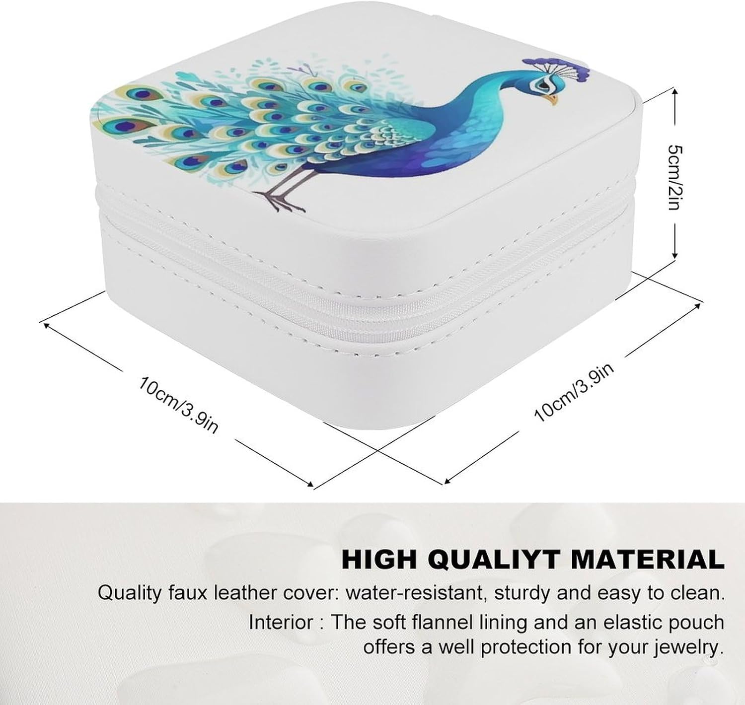 PU Leather Storage Box,Cartoon Blue Peacock Printed Portable Jewelry Box Mini Travel Storage Box Women's Jewelry Storage Rack for Necklace Earrings Bracelets Rings image 2