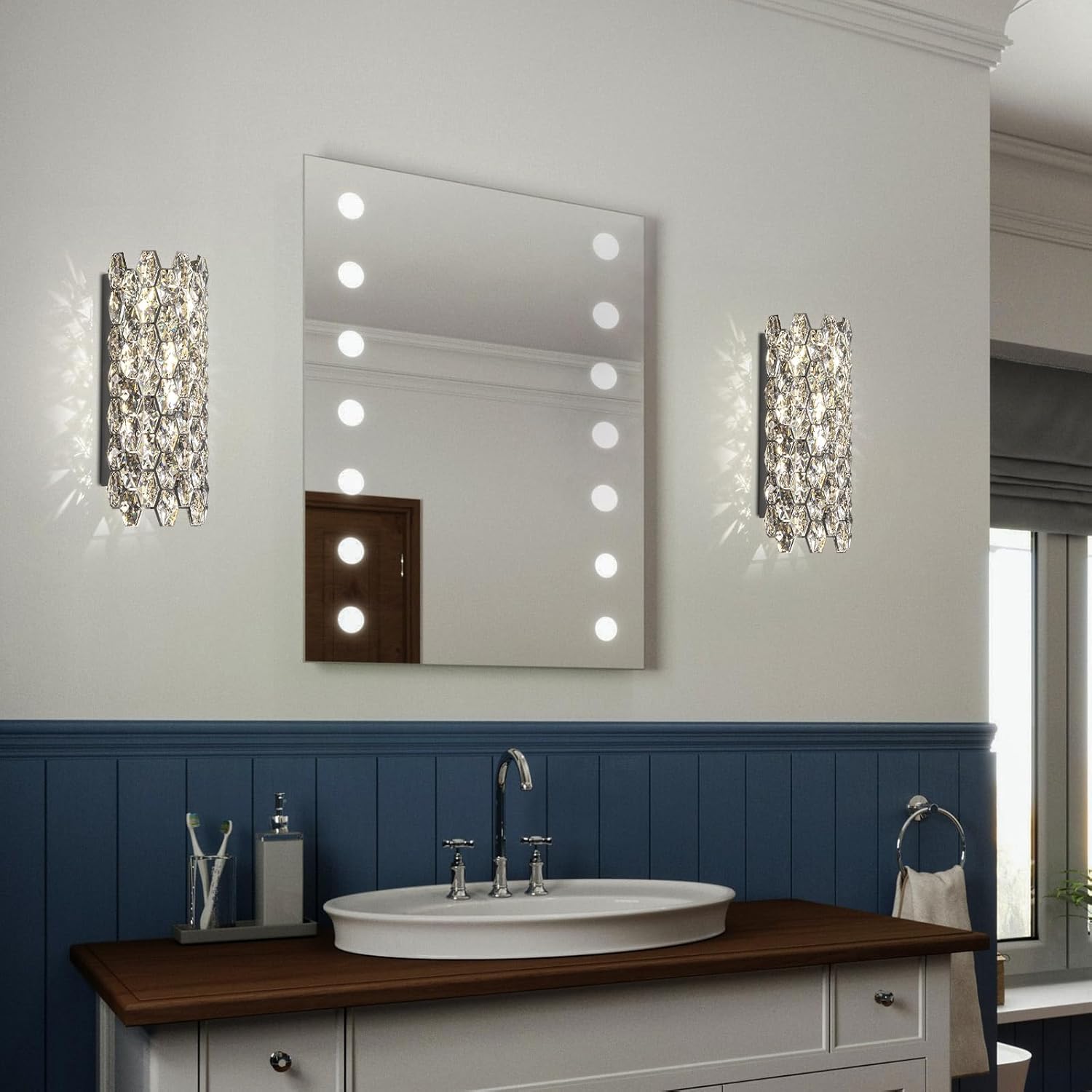 Crystal Wall Sconces,Modern Wall Light Fixtures,Chrome Wall Lamp,Luxury Crystal Wall Sconces for Living Room Bedroom Bathroom Hallway Doorway Stairway Bedside