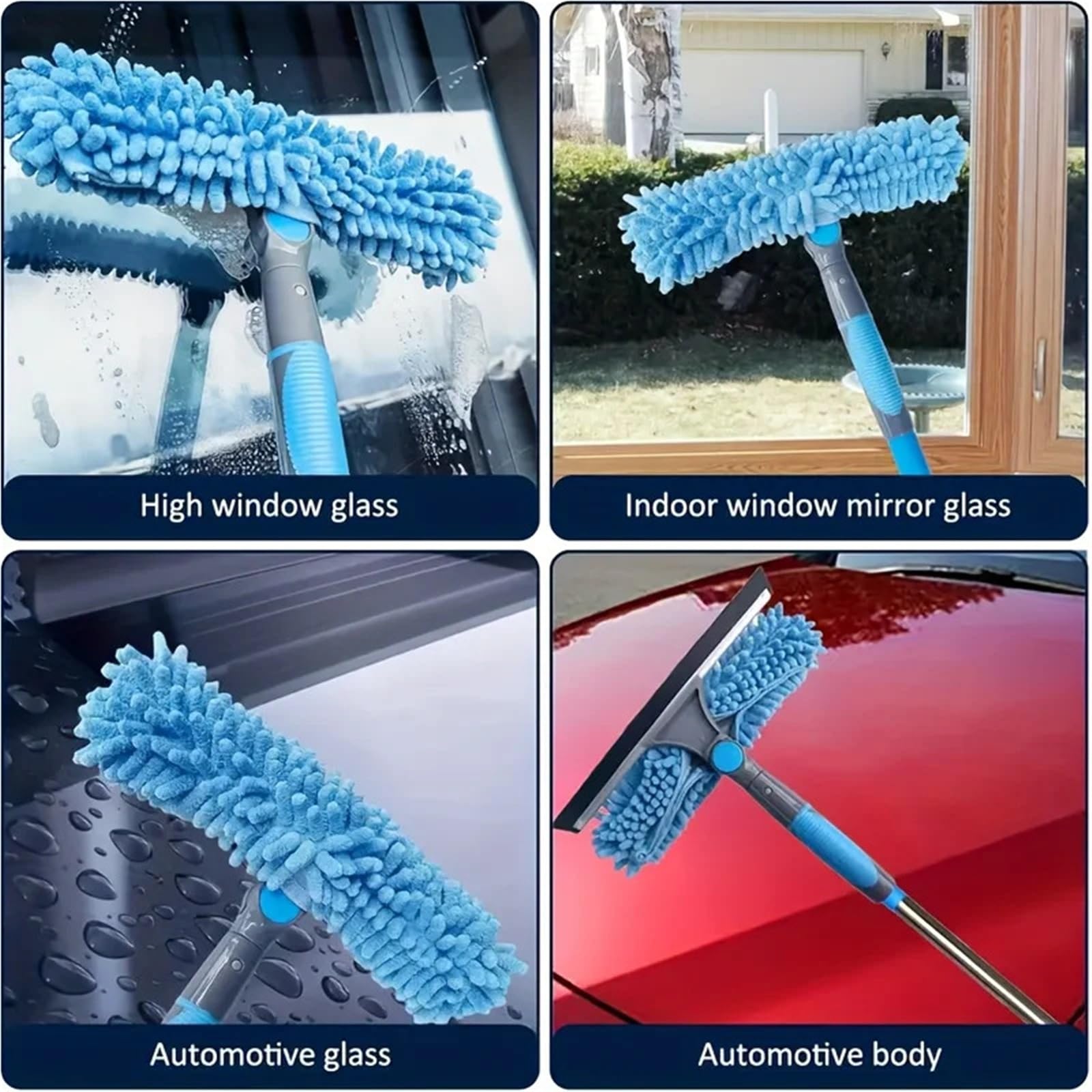Duschabzieher Für Glastüren 4 Meter 2-in-1-Fensterreinigungsbürste, Rakel-Set, ausziehbarer Griff, robuster Edelstahl, hohe Reichweite, for den Außenbereich, Glas(445cm Grey)