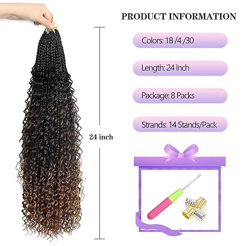 Vista 450 de Goddess Box Braids Crochet Hair With Curly Ends 18 Inch Bohomian Box Braids Crochet Braids 8 Packs 3X Crochet Braids Synthetic Braiding Hair 1B-4-30