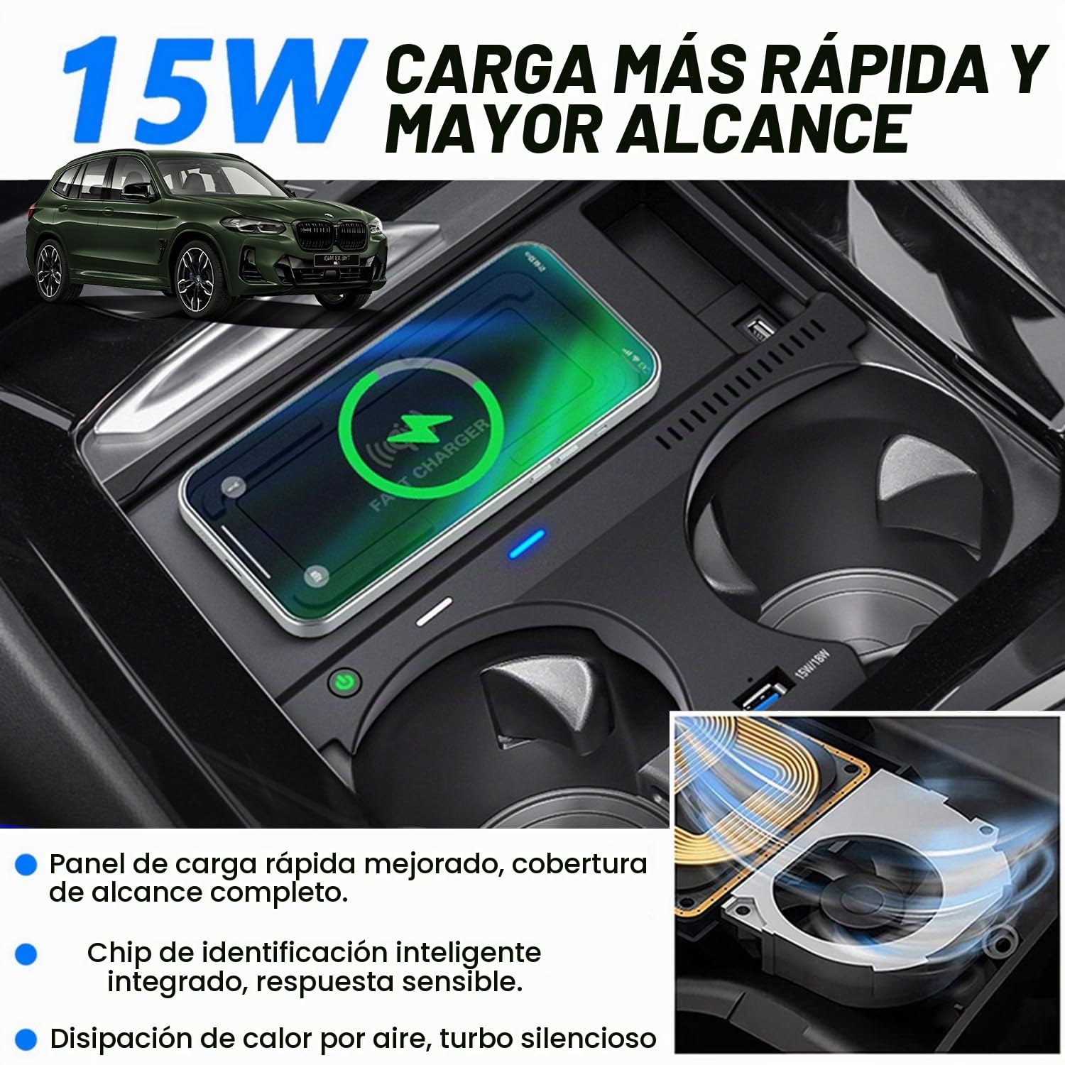 Cargador Inalámbrico Coche para BMW X3/X3M G01 2018-2023 BMW X4/X4M G02 2019-2023, Carga Rápida Teléfono Cargador para BMW X3 sDrive30i/X3 xDrive30i/X3 M40i/X4 xDrive30i/X4 M40i Accesorios