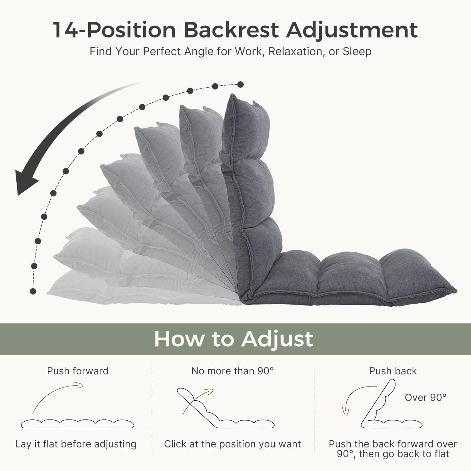 Dual-End 14-Position Recliner Chair with Ergonomic Back Support Single Sofa for Living Room (Gray)