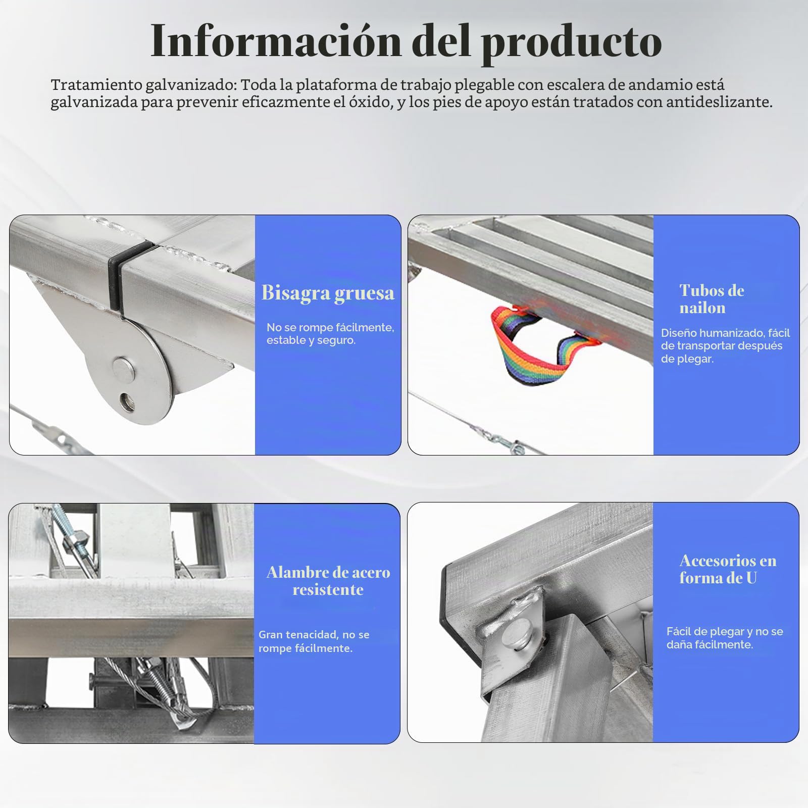 Plataforma de trabajo, escalera de aluminio, altura regulable hasta 200 kg, 60-90 cm, andamio portátil plegable, plataforma de trabajo con plataforma, banco de trabajo, escalera plegable para