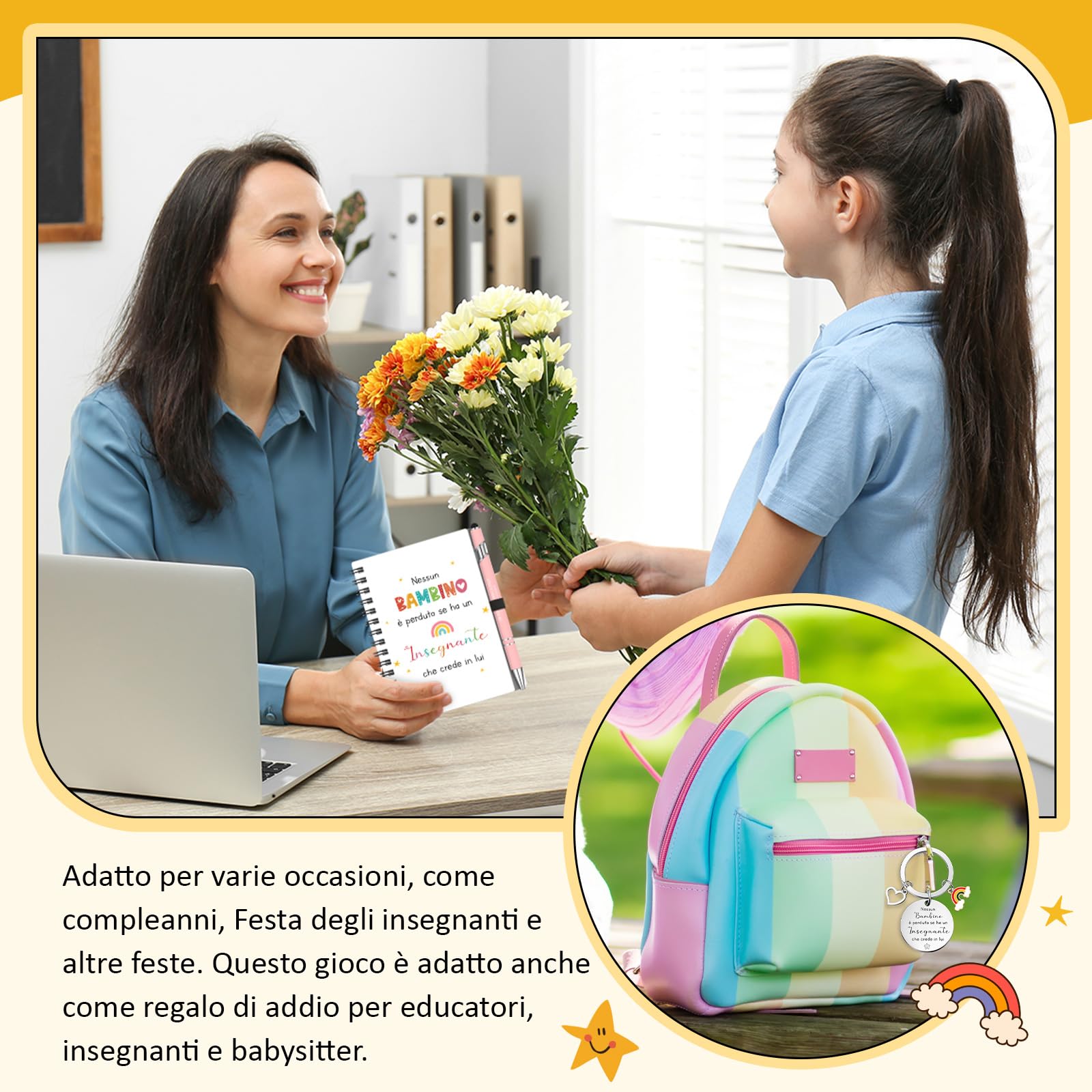 Sinmoe 3 Sets Regalo Maestre Grazie Maestra Regali di Ringraziamento Insegnante 3 Taccuini Tascabili 3 Penne 3 Portachiavi in Metallo Quaderni Appunti per Insegnante Compleanno Laurea Fine Anno