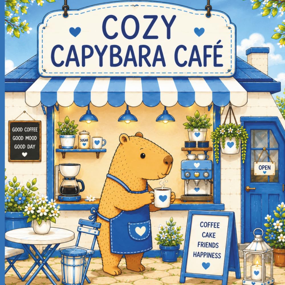 Cozy Capybara Café Coloring Book: Cute and Relaxing Café Scenes Featuring Adorable Capybaras, Sweet Treats, Warm Drinks, and Cozy Moments for Kids, Teens & Adults (“Cozy Capybara Adventures”)