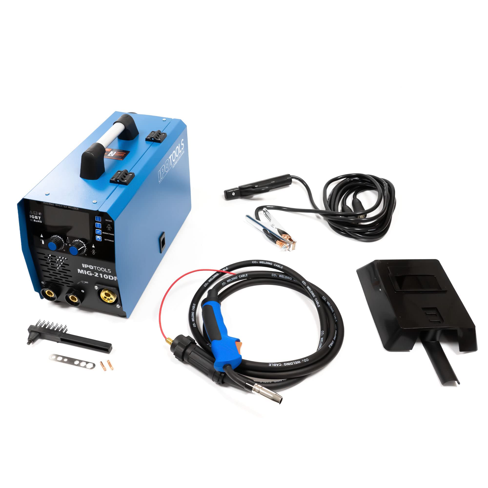 IPOTOOLS MIG-210DP 6 w 1 MIG MAG spawarka – spawarka gazowa z funkcją synergicznego impulsu 210 A / spawarka do drutu wypełniającego i elektrodami / E-Hand/IGBT / 230 V / 7 lat gwarancji