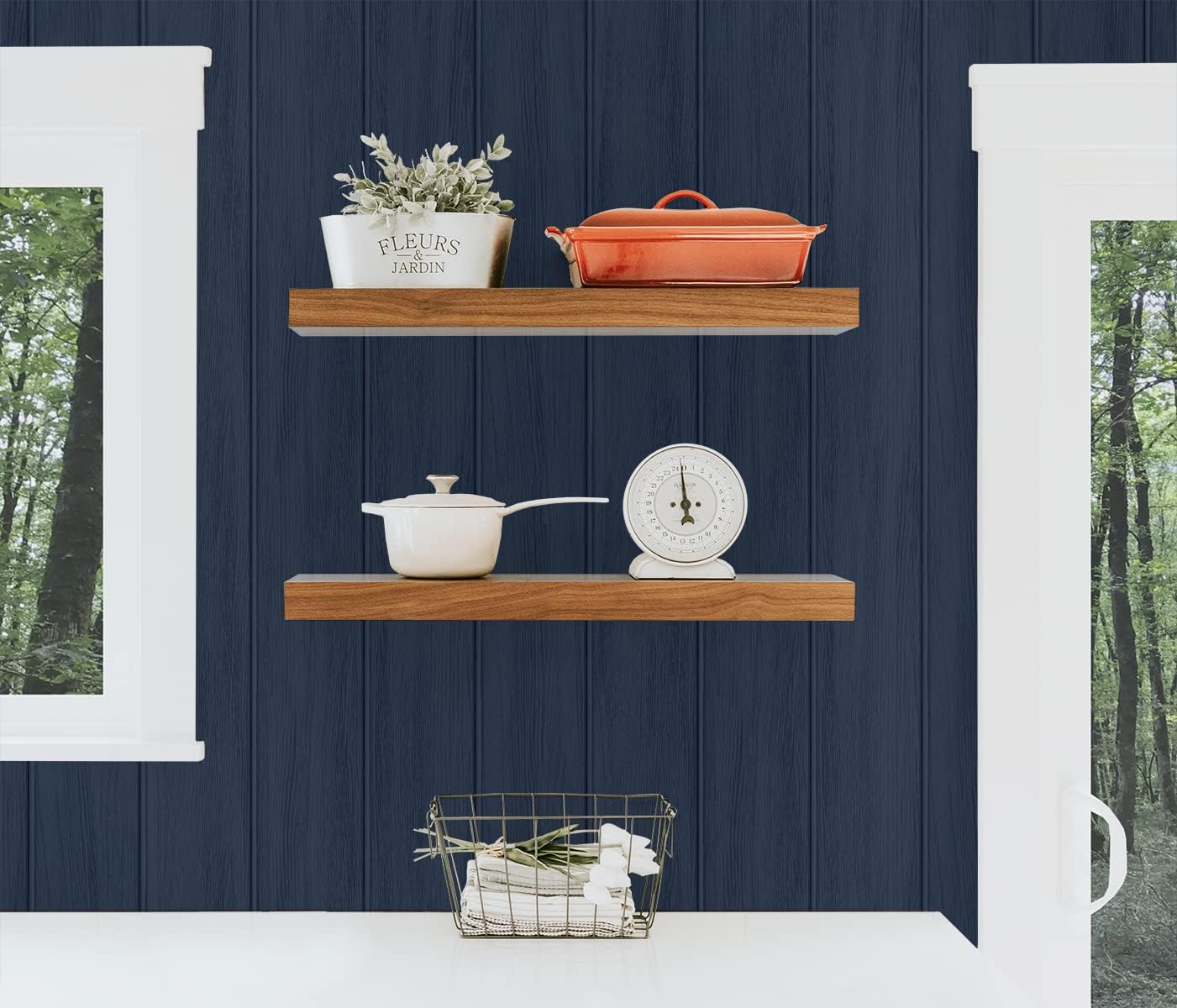 NextWall Faux Wood Panel Peel and Stick Wallpaper (Naval Blue)