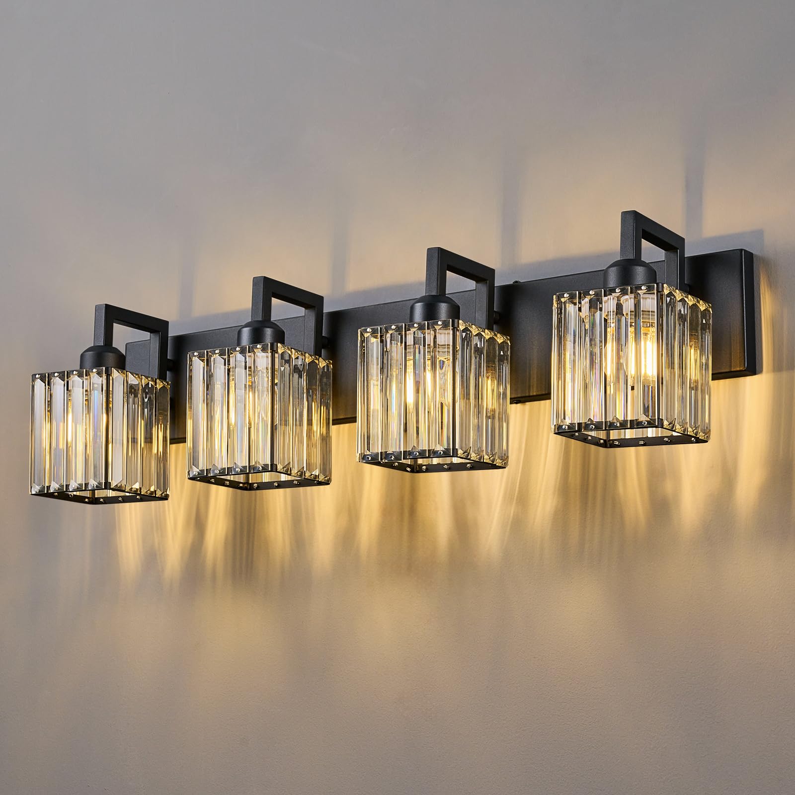 FDPBY Black Bathroom Light Fixture, 4-Light Crystal Vanity