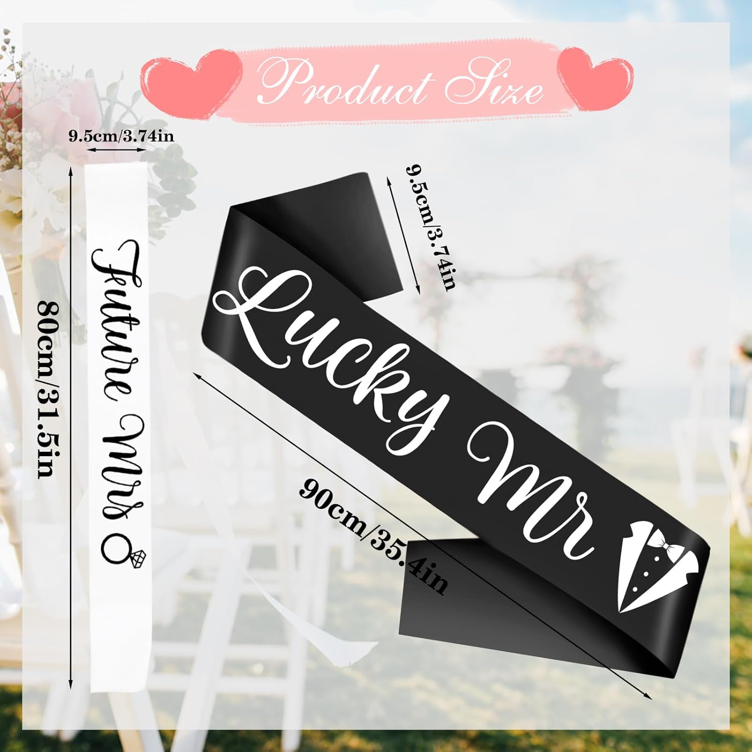 Future Mrs & Lucky Mr - Bride to Be Sash and Groom to Be Sash Kit, Funny Bachelorette & Bachelor Sashes for Wedding Bridal Shower Party Decorations Engagement Gifts (White and Black) - Image 4
