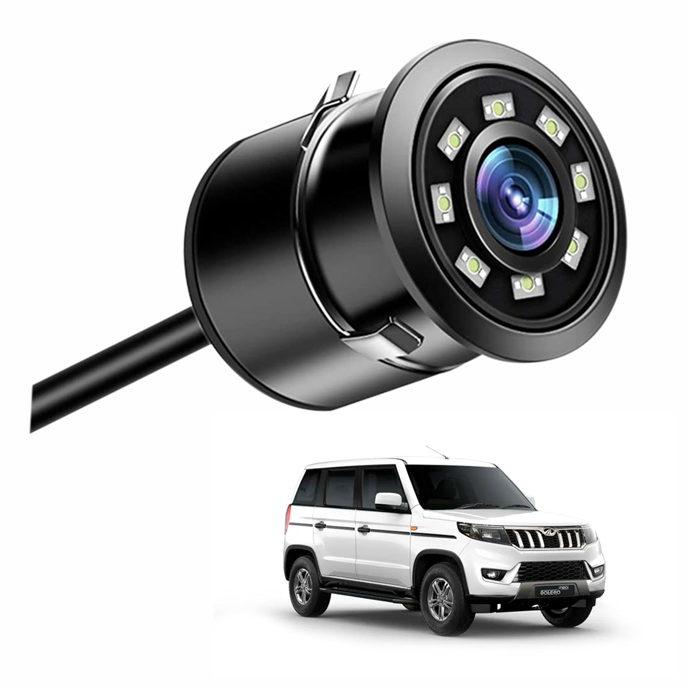 AsrydCar Rear Backup Camera, Rear View LED Night Vision Camera Waterproof 170 Degree Wide Angle, Black, Reverse Camera Parking Guide For Mahindra New Bolero 2021 (1 LED Camera)