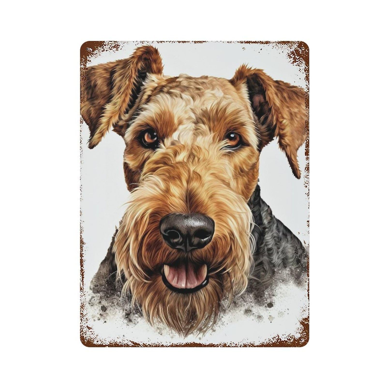 Airedale Terrier Portrait Weathered Tin Sign 15.7"x11.8", Retro Wall Decor for Pub, Kitchen And Man Cave Decor