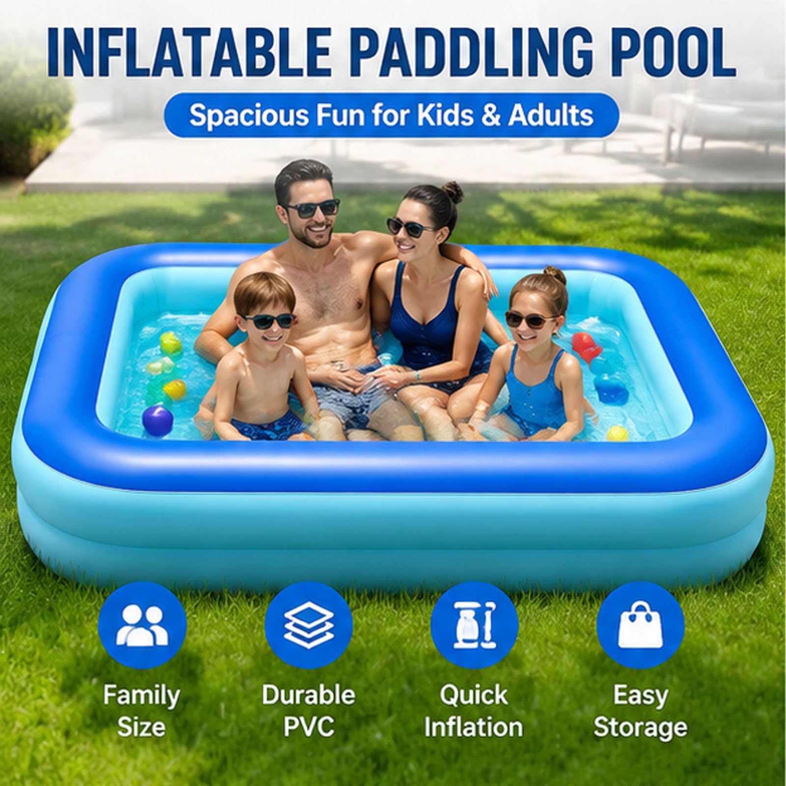 Piscine Gonfiabili, Piscina Grande a Doppio Strato 150x105x35cm | Piscina gonfiabile spessa e resistente, con pompa, per esterni, giardino, festa d'acqua estiva