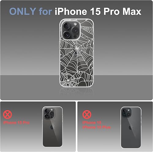 Miniatura 5 de Funda de tela de araña blanca transparente diseñada para iPhone 15 Pro Max, TPU suave a prueba de golpes, funda protectora transparente para mujeres