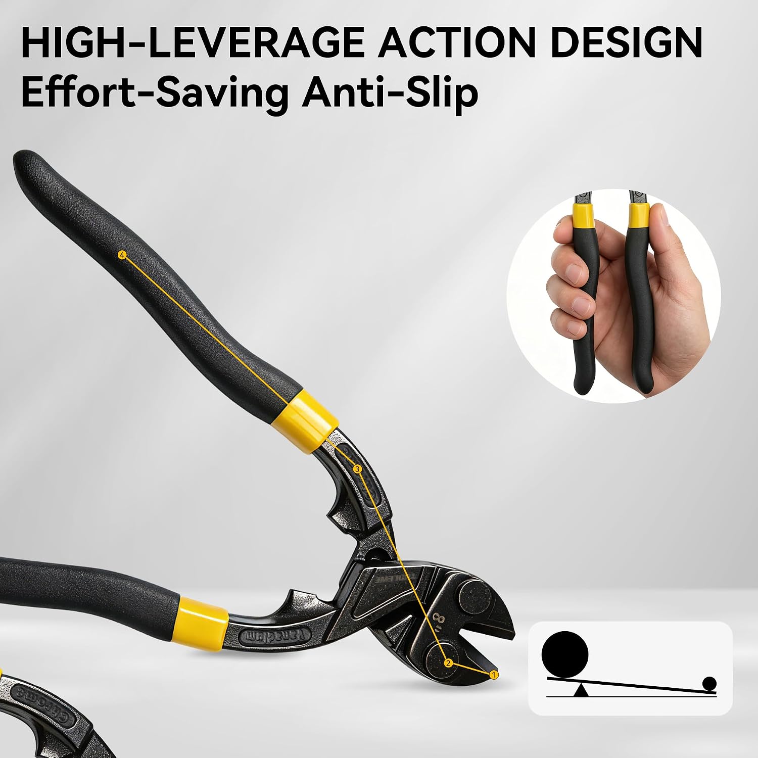 8-Inch Mini Bolt Cutters, Heavy Duty Wire Cutter for Cable & Chain | CR-V Steel Blades, Compound Leverage Action, Non-Slip Grip