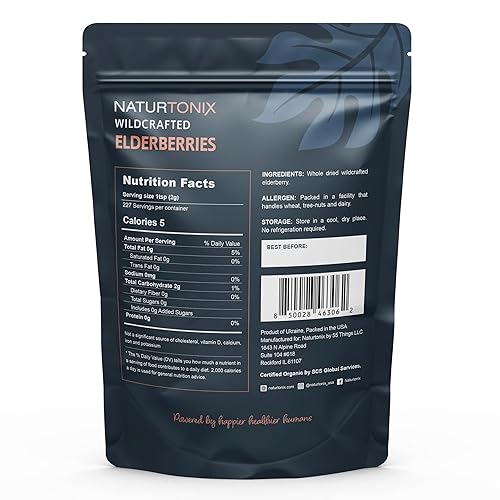 Miniatura 10 de Naturtonix Bayas de saúco negras secas enteras, 8 onzas certificadas sin gluten, sin OMG, veganas, Sambucus Nigra saúco, apoyo inmunológico para