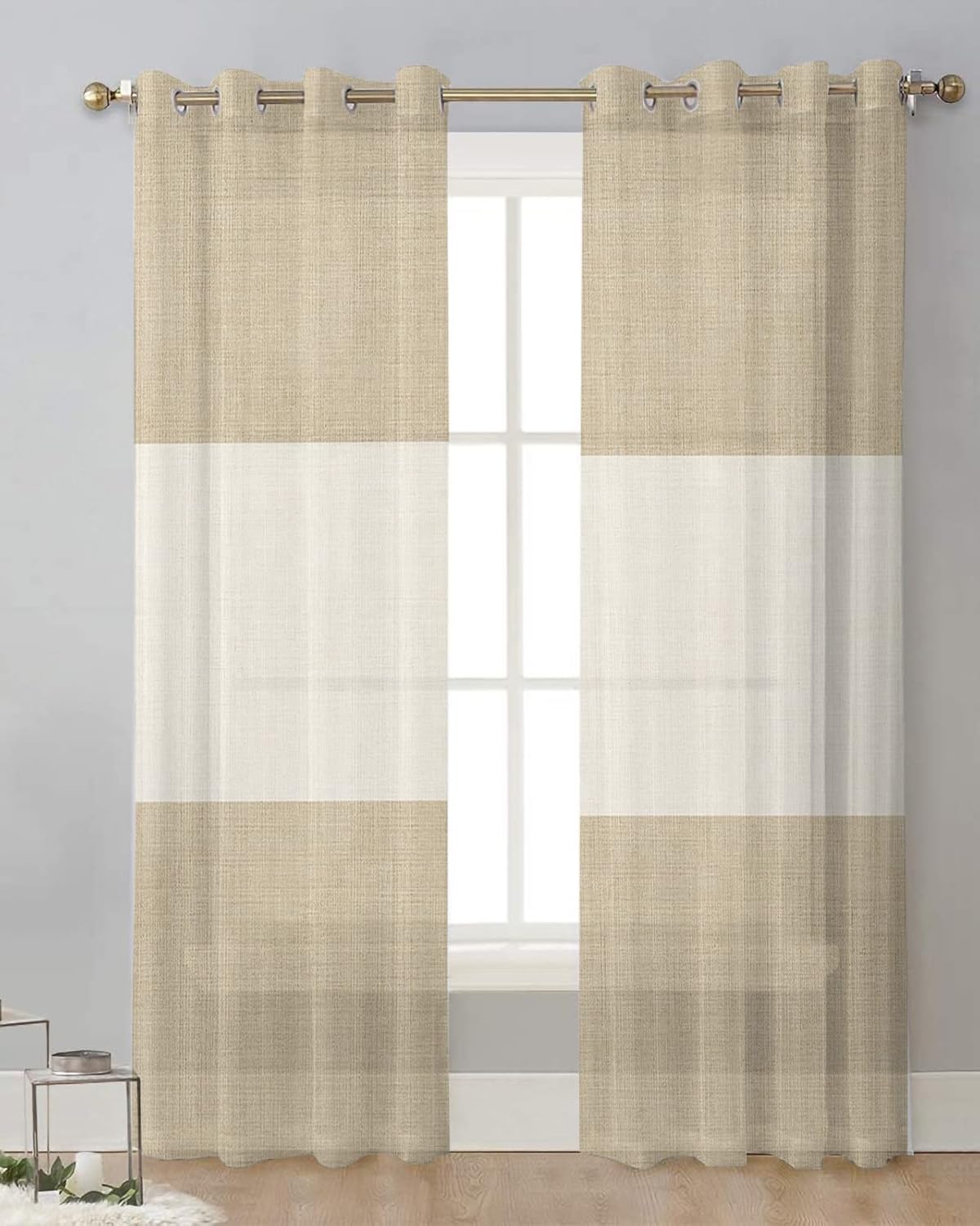 Rustic Vintage Sheer Curtains 96 Inches Long 2 Panel Set, Farmhouse Countryside Linen Texture Light-Filtering Semi Sheer Drapes Window Curtains for Living Room/Bedroom 52x96x2