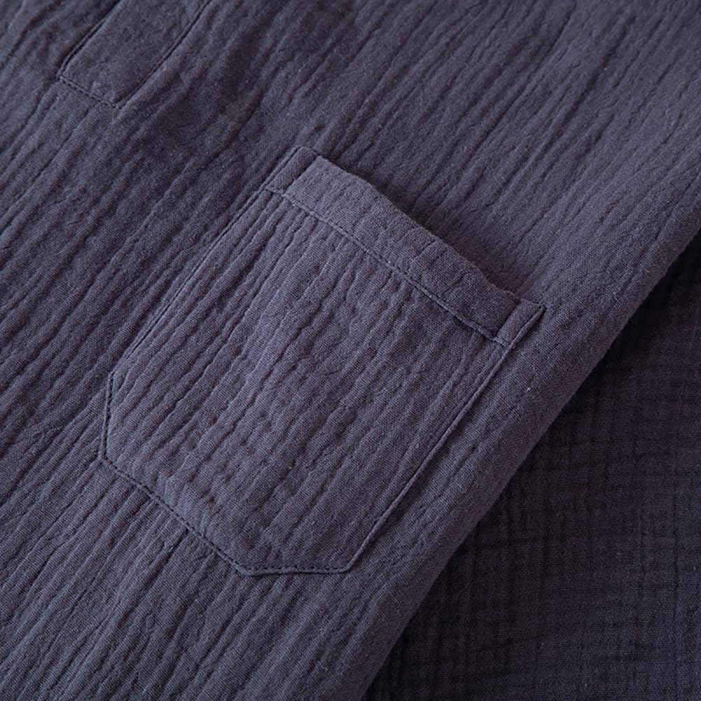 Ensemble Pyjama pour Hommes – Pyjama à Manches Courtes à 3 Boutons et Short de détente, vêtements de Nuit 2 pièces en crêpe et Gaze de Coton