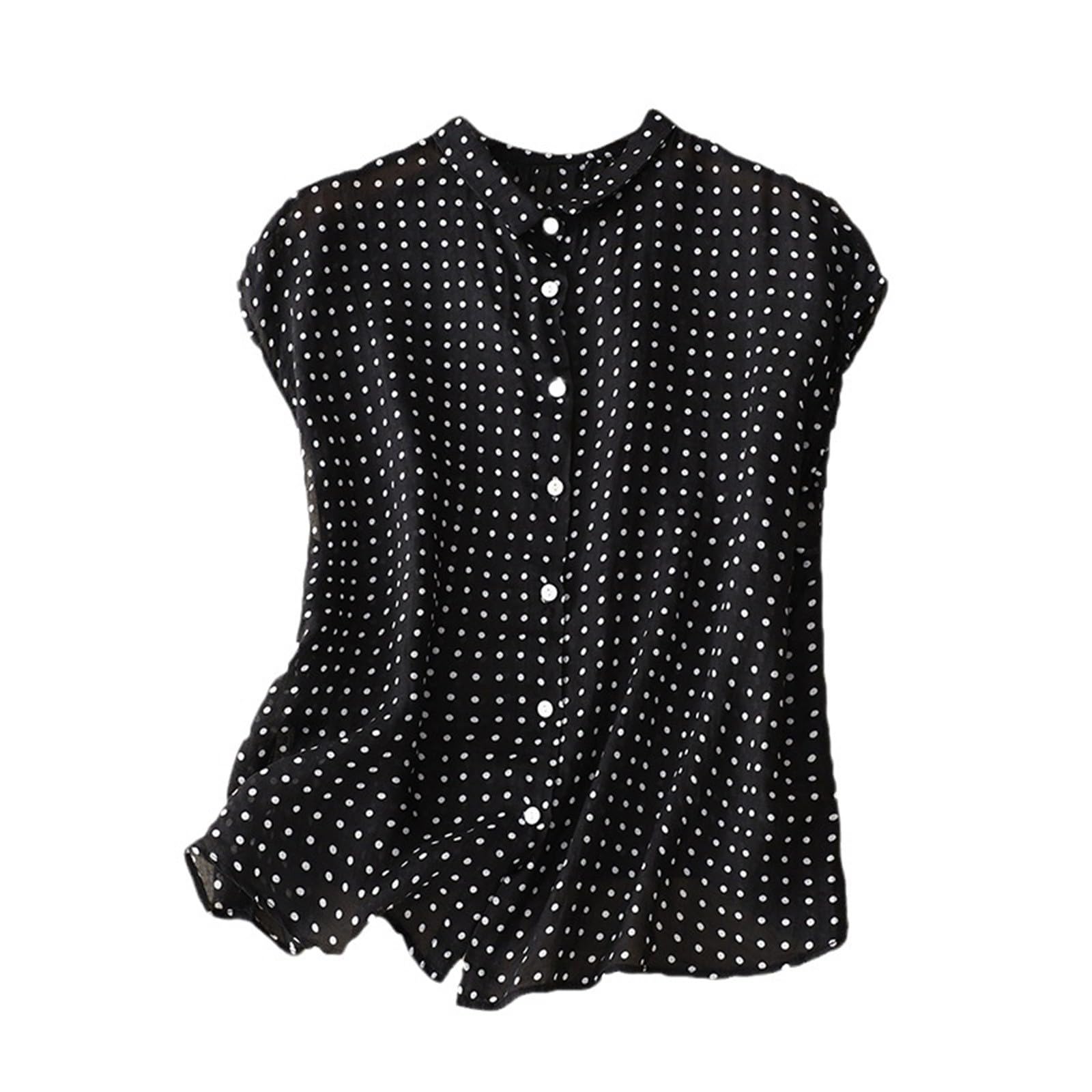 Generic Camisa sin mangas para mujer, blusa de lino, blusa de verano, camiseta de tirantes para verano, camiseta boho, túnica, playa, elegante, ligera, moderna, con lunares