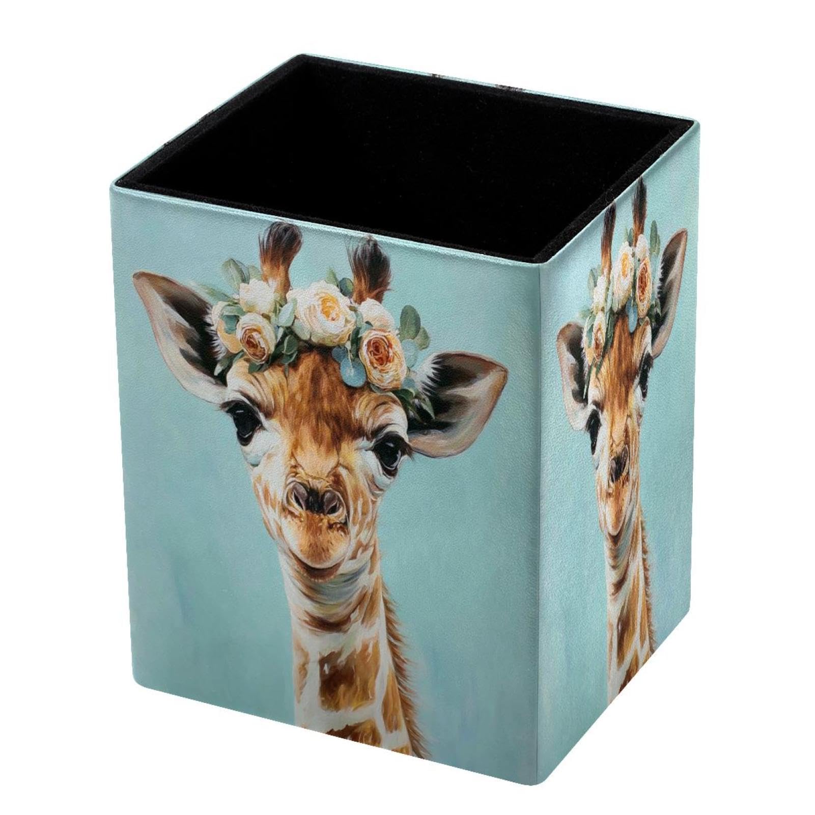 DragonBtu Desktop Pencil Holder, Watercolor Giraffe Rectangular Pencil Cup, Pencil Storage Bag Office Desk Supplies Case for School, Kids