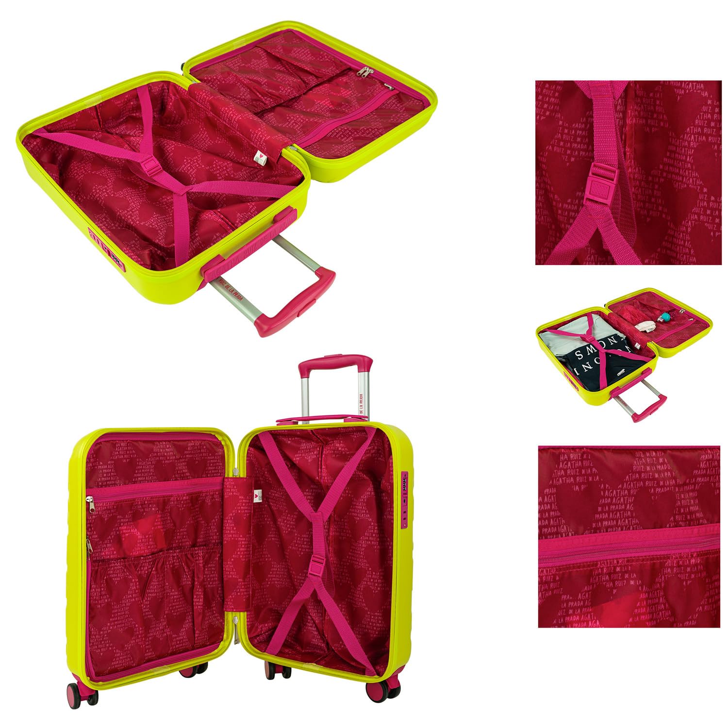 Agatha Ruiz de la Prada - Maletas De Viaje Cabina 55x40x20 Equipaje De Mano Avion Trolley Cabina Duradero Ligero Ruedas Silenciosas con Neceser. Candado de Combinacion TSA, Pistacho