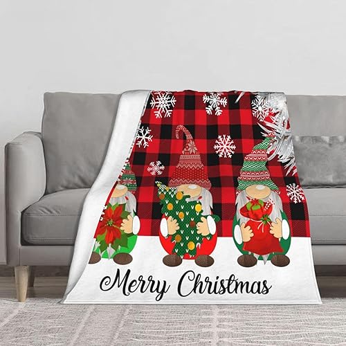 Miniatura 2 de JOOCAR Manta de Navidad a cuadros de búfalo rojo, manta de gnomo de Navidad para picnic, camping, viajes, ligera, mullida, acogedora, para sala de