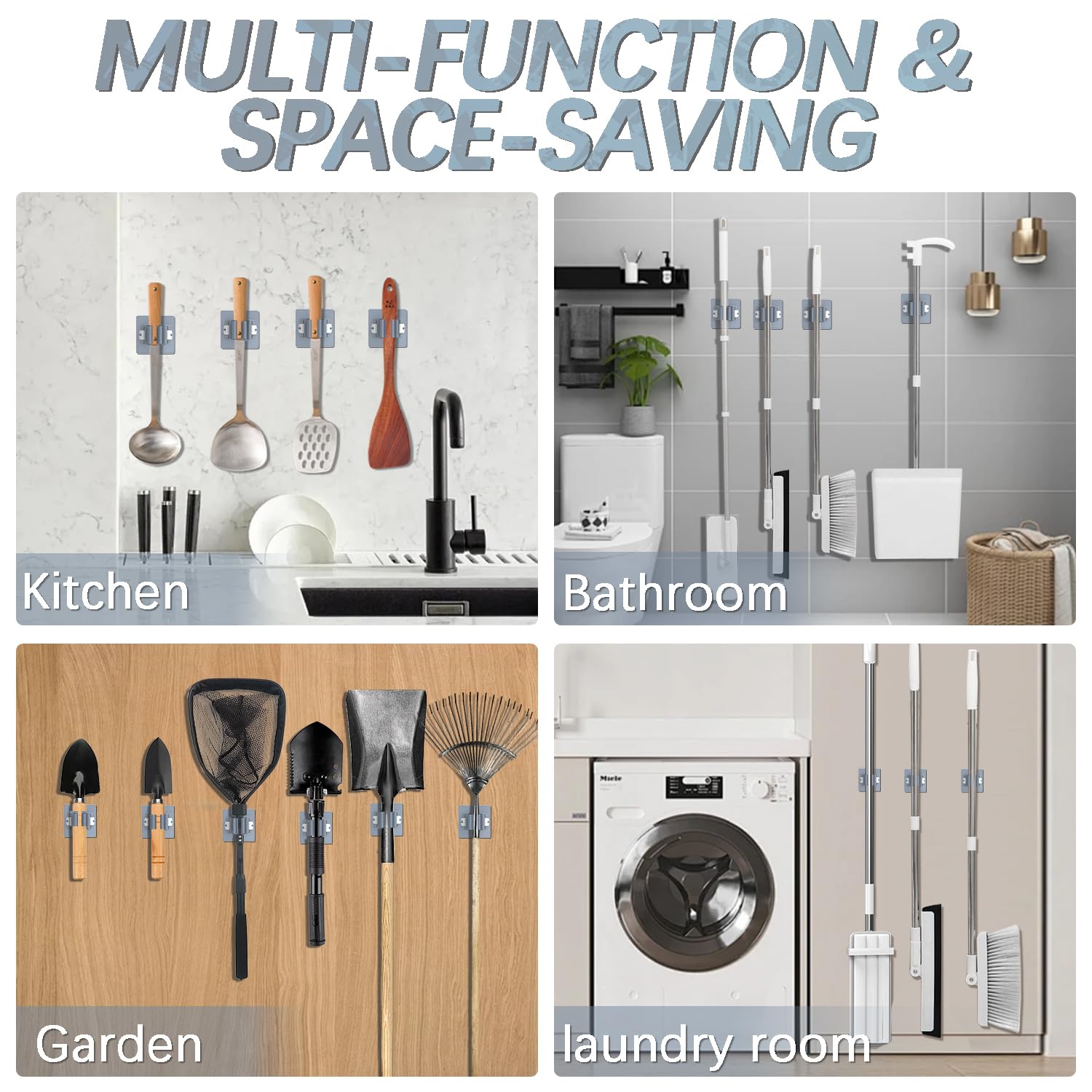3-H Broom Holder - Wall Mount (8 Pack) -5 3-H Broom Holder - Wall Mount (8 Pack) -5