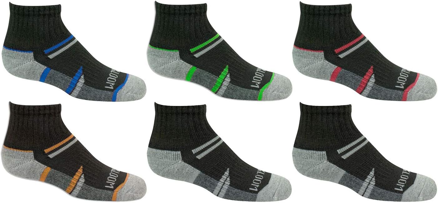 Fruit of the Loom Boys' 6-Pair Half Cushion Ankle Socks Medium Black/Multi