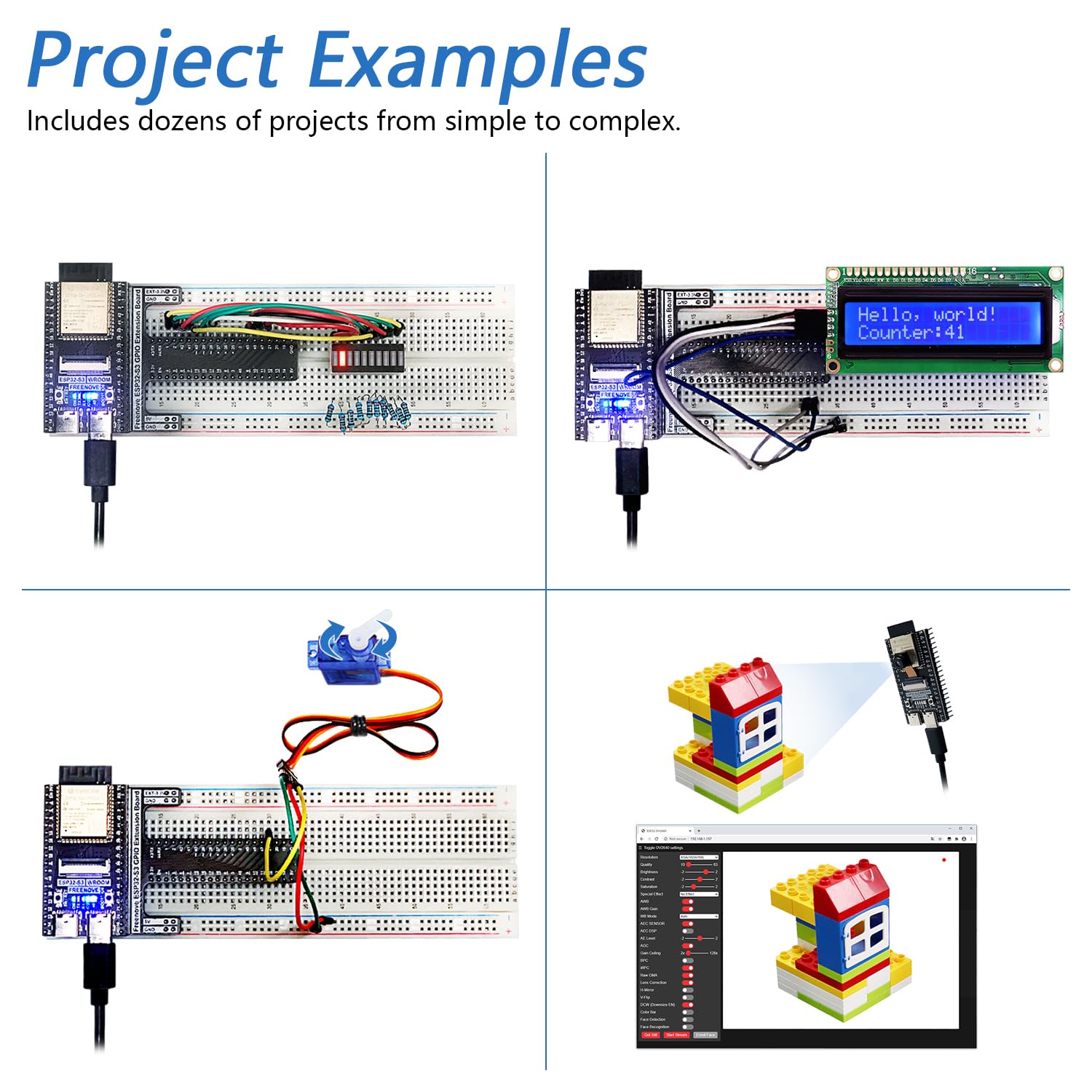 Freenove Super Starter Kit for ESP32-S3 ESP32 S3 CAM (Included), Dual-core 32-bit 240 MHz Microcontroller, Onboard Camera Wireless, Python C Code, 539-Page Detailed Tutorial, 176 Items, 76 Projects
