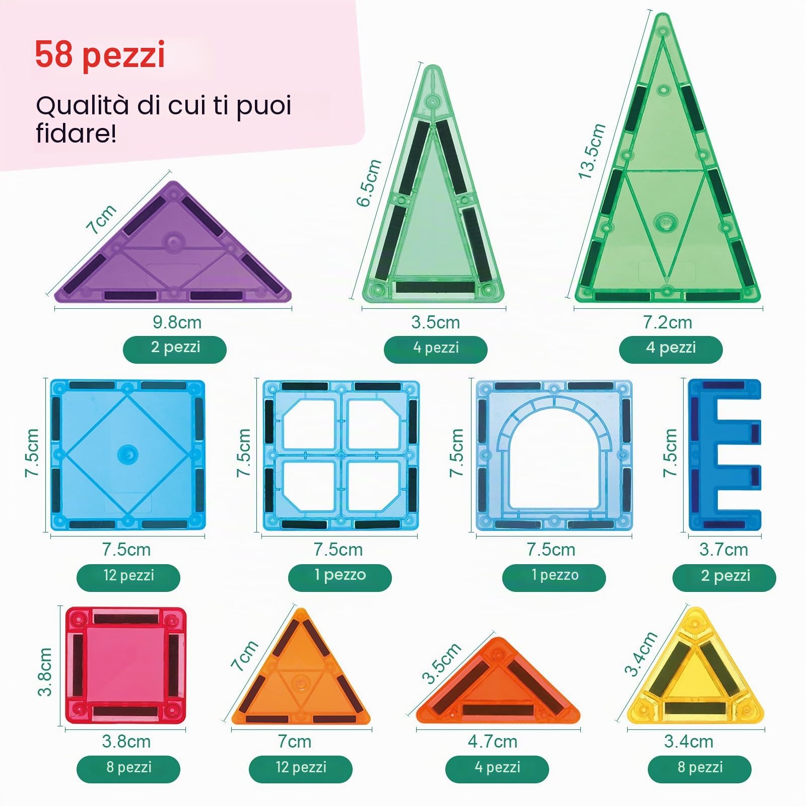 SURFOU Costruzioni Magnetiche 58 Pezzi, Blocchi da Costruzione Giocattoli Educativi STEM Montessori per Bambini 3-7 Anni, Giochi Educativi Creativi, Regalo Perfetto Ragazzi e Ragazze