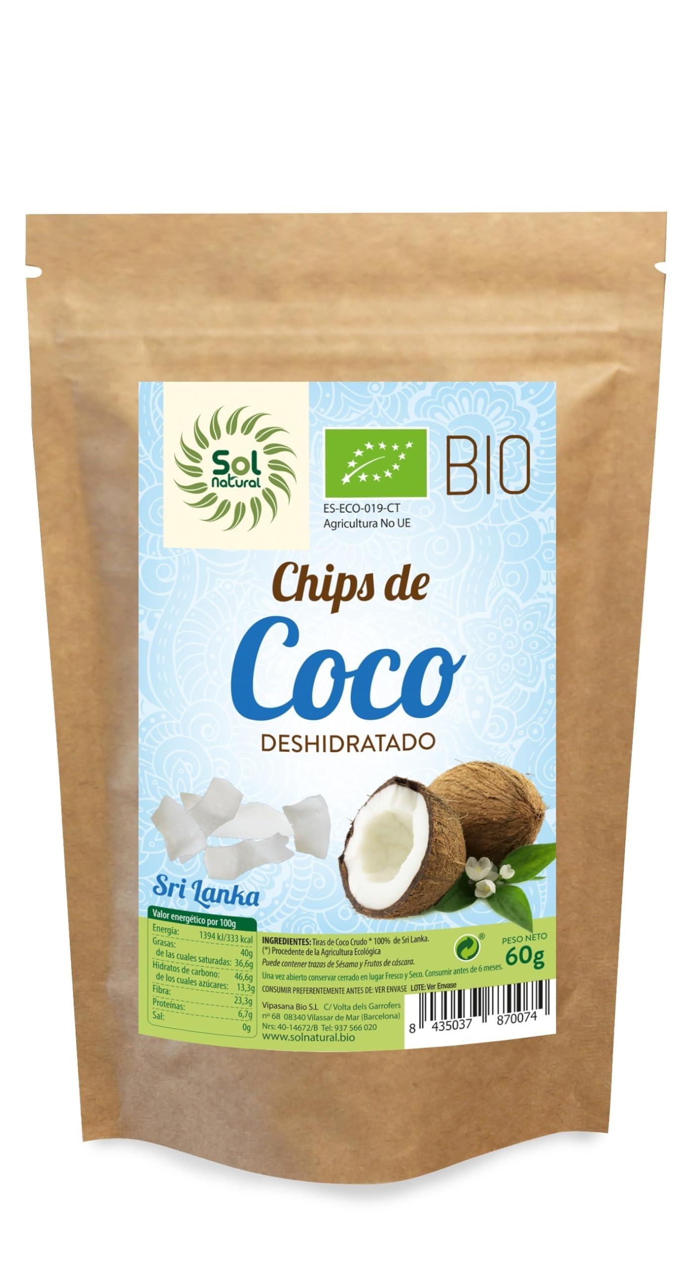 SOLNATURAL Chips DE Coco Bio Sri Lanka 60 g