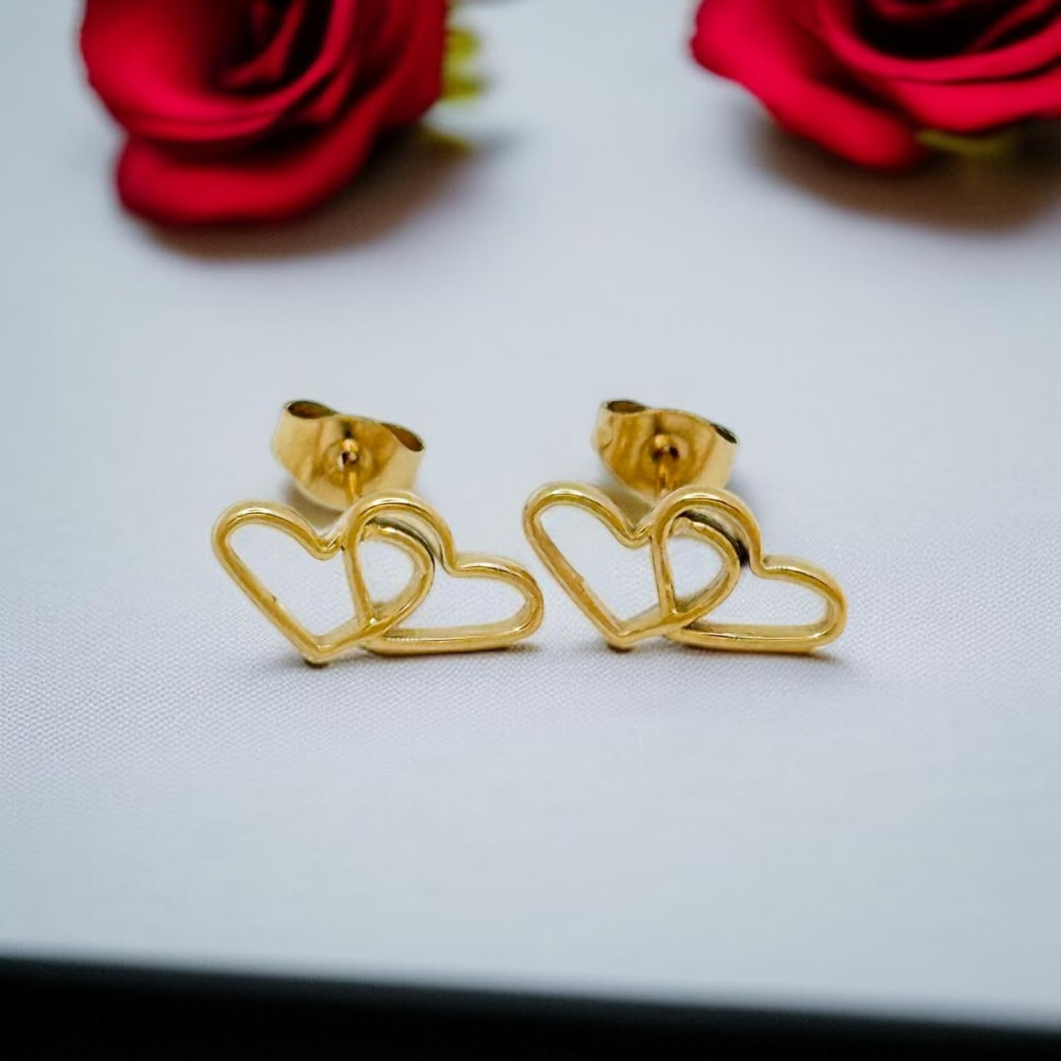 Generic Heart Stud Earrings, 18K Gold Plated Stainless Steel, 15mm, Hypoallergenic Push Back Closure for Women, Valentine's Day Collection - Image 6