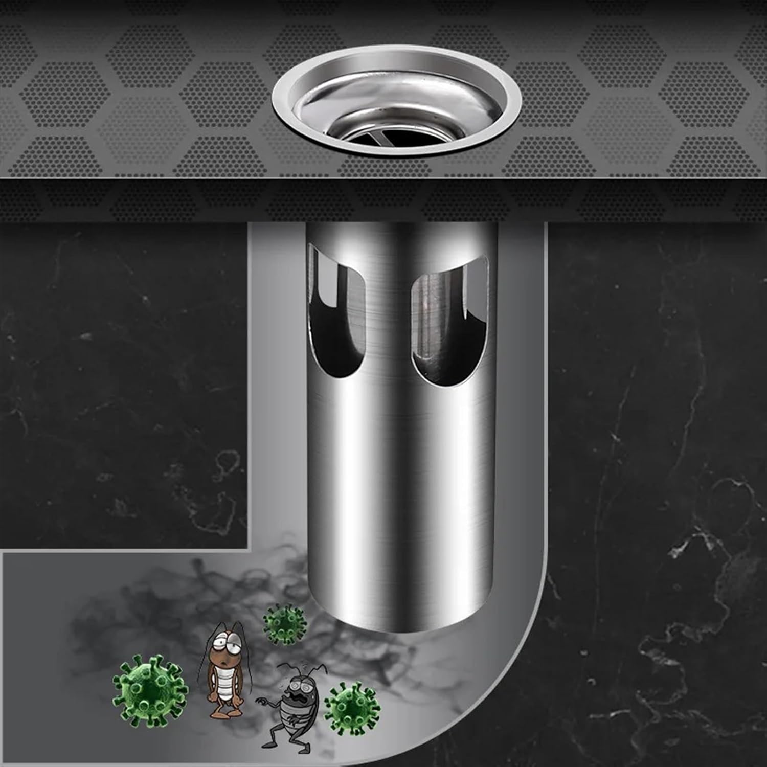 shower drain smell stopper， 1pcs Valve Sewer Core Anti-Odor for Kitchen Bathroom,Strainer Bath Basin Filter Flip Cover Stainless Steel Double Anti-clogging(44mm)