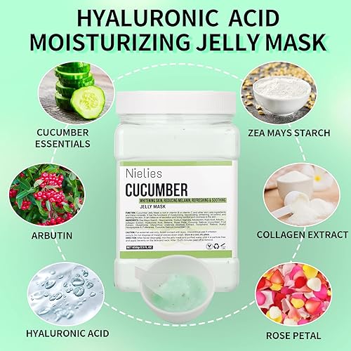 Miniatura 4 de Nielies Máscara de gelatina de pepino y cereza, cuidado de la piel facial, juego de máscaras de gelatina de colágeno para tratamientos faciales,