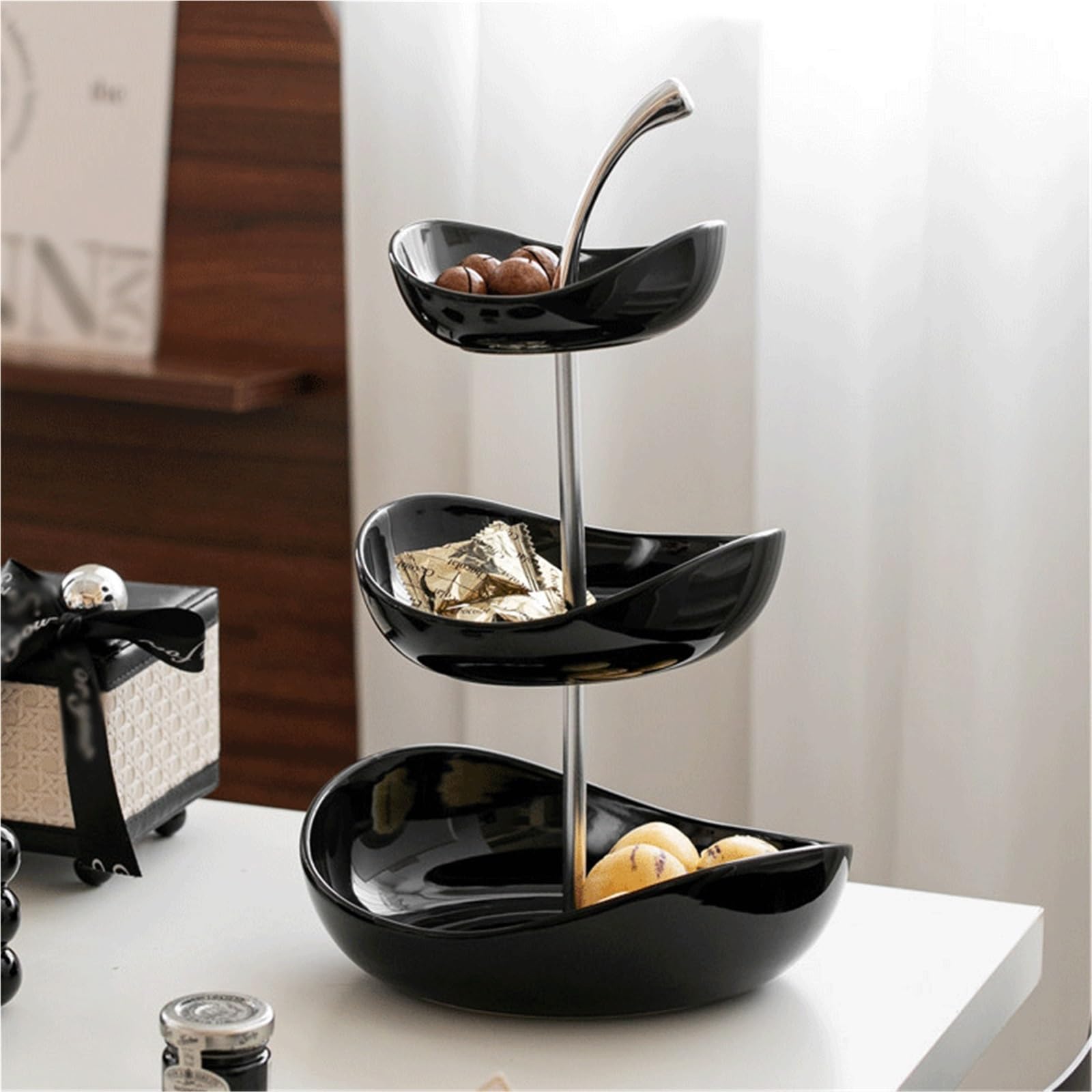 Wieża wystawowa ciast Minimalistyczny ceramiczny dwupoziomowy/wielopoziomowy stojak na ciasto, stolik kawowy do salonu, półmisek serwowania, talerz cukierki Stojak na ciasto(Biały,Duży)