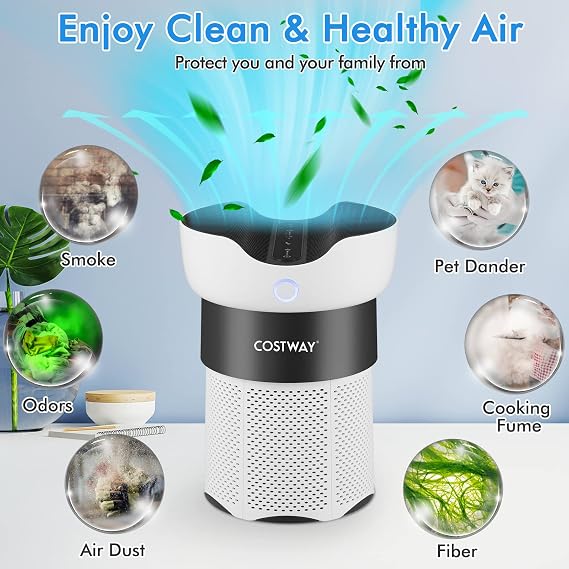 COSTWAY Air Purifier, for Home Office up to 1300 Sq Ft, H13 True HEPA Filter Air Cleaner Filters 99.99% of Pet Dander, Smoke, Dust, with Air Quality Indicator