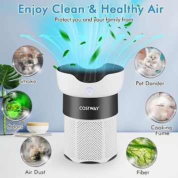 COSTWAY Air Purifier, for Home Office up to 1300 Sq Ft, H13 True HEPA Filter Air Cleaner Filters 99.99% of Pet Dander, Smoke, Dust, with Air Quality Indicator