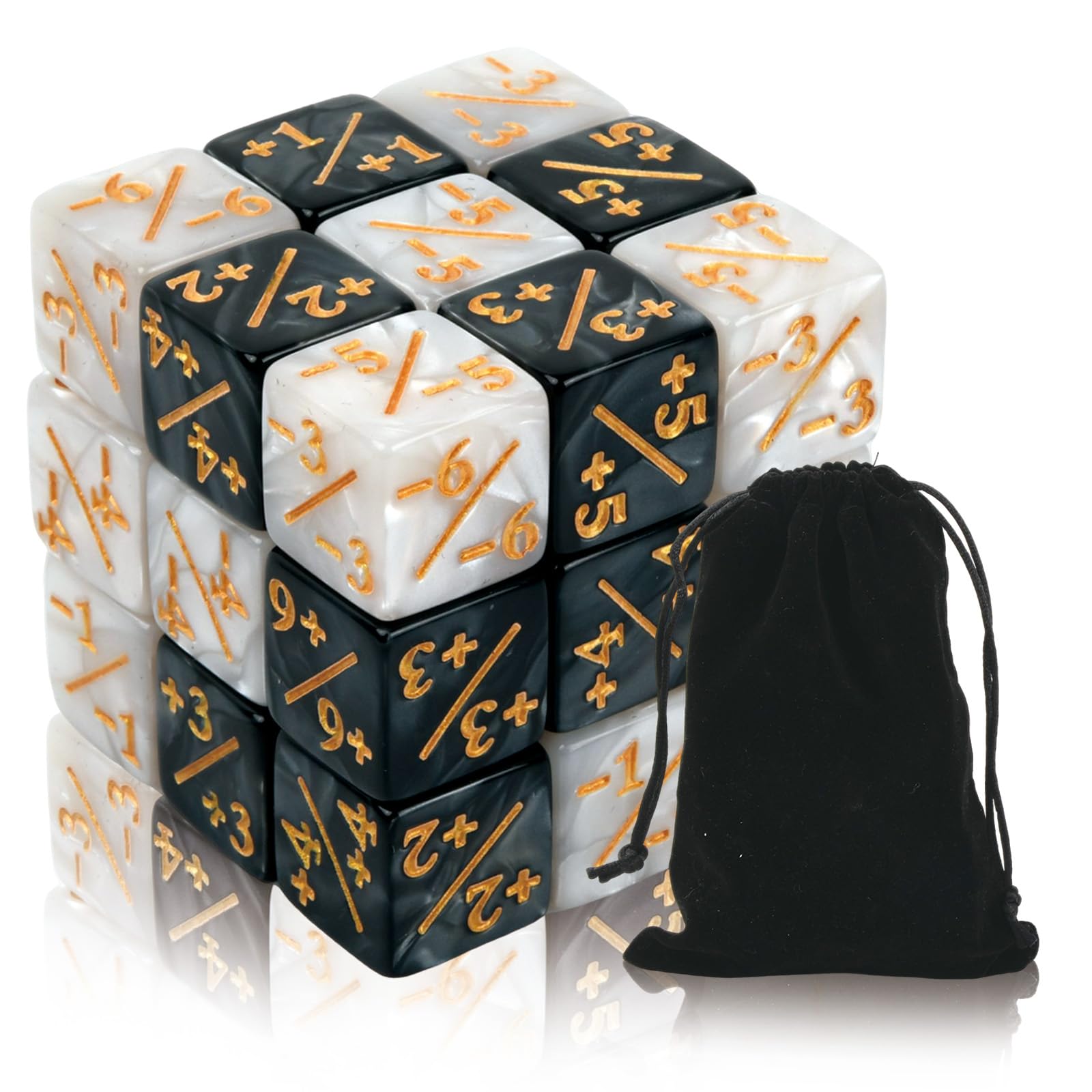 48 Pièces Jeton de Compteur de Dés,16 mm Dés de Fidélité de Cube avec Sacs de Rangement Compteurs de Dés Compatible avec MTG, CCG, Accessoire de Jeu de Cartes, 2 Styles (Noir et Blanc)