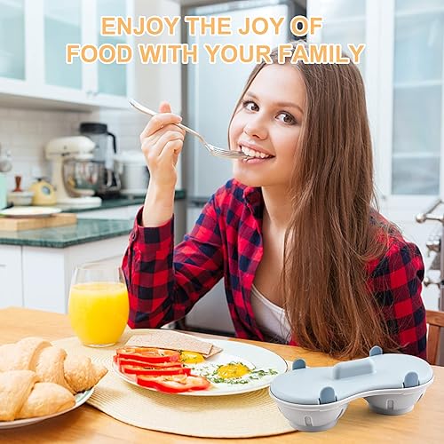 Miniatura 7 de Huevos escalfador microondas cocina huevos, 2 cavidades de silicona comestible doble drenaje poched, microondas huevo escalfador cocina utensilios