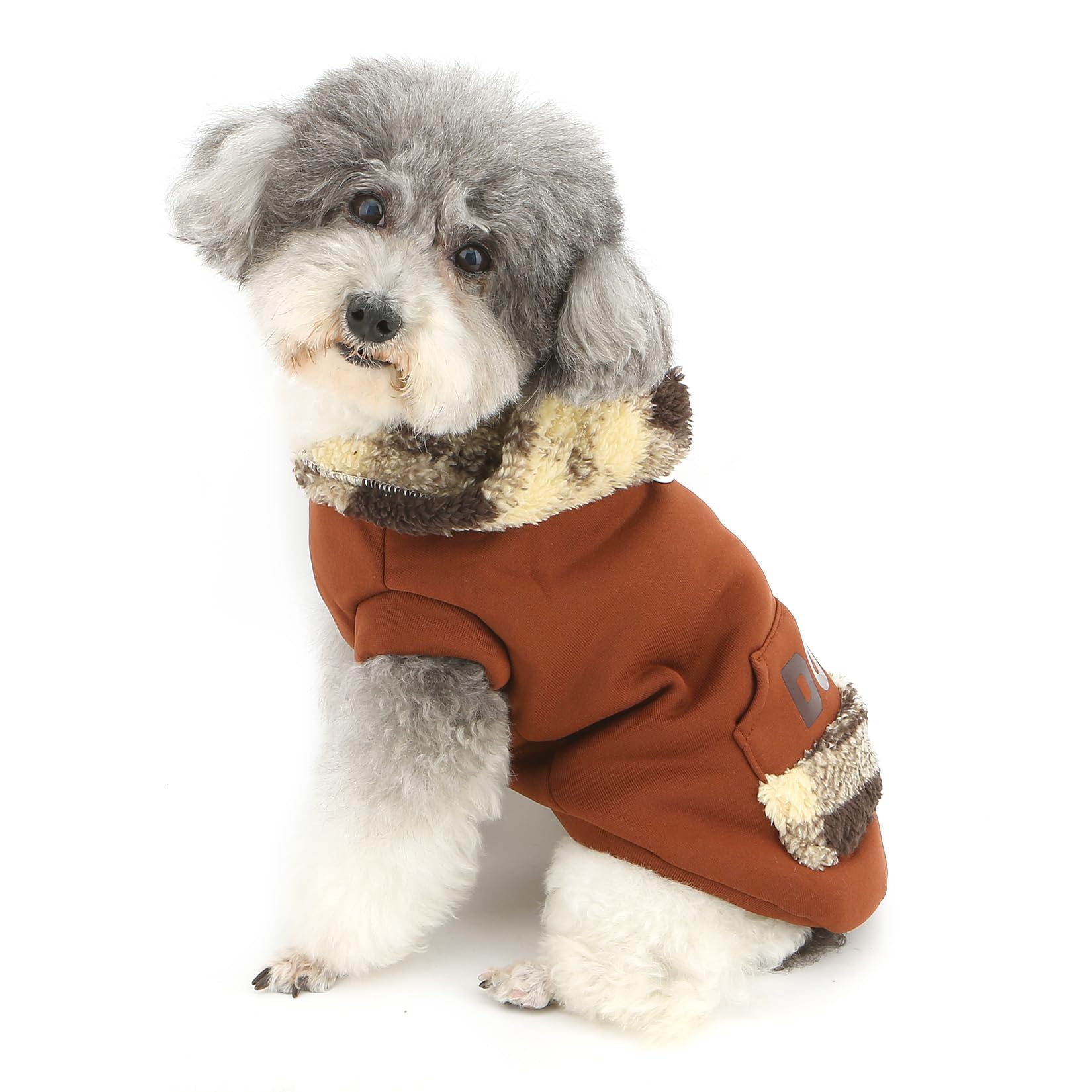 XHYRHTS Maglione in Pile per Cani con Cappuccio Scozzese Fuzzy per Razze Piccole XSmall, Caldo Pullover Senza Maniche con Anello a D e Tasca, Completo Invernale con Cappuccio per Cuccioli Gattini