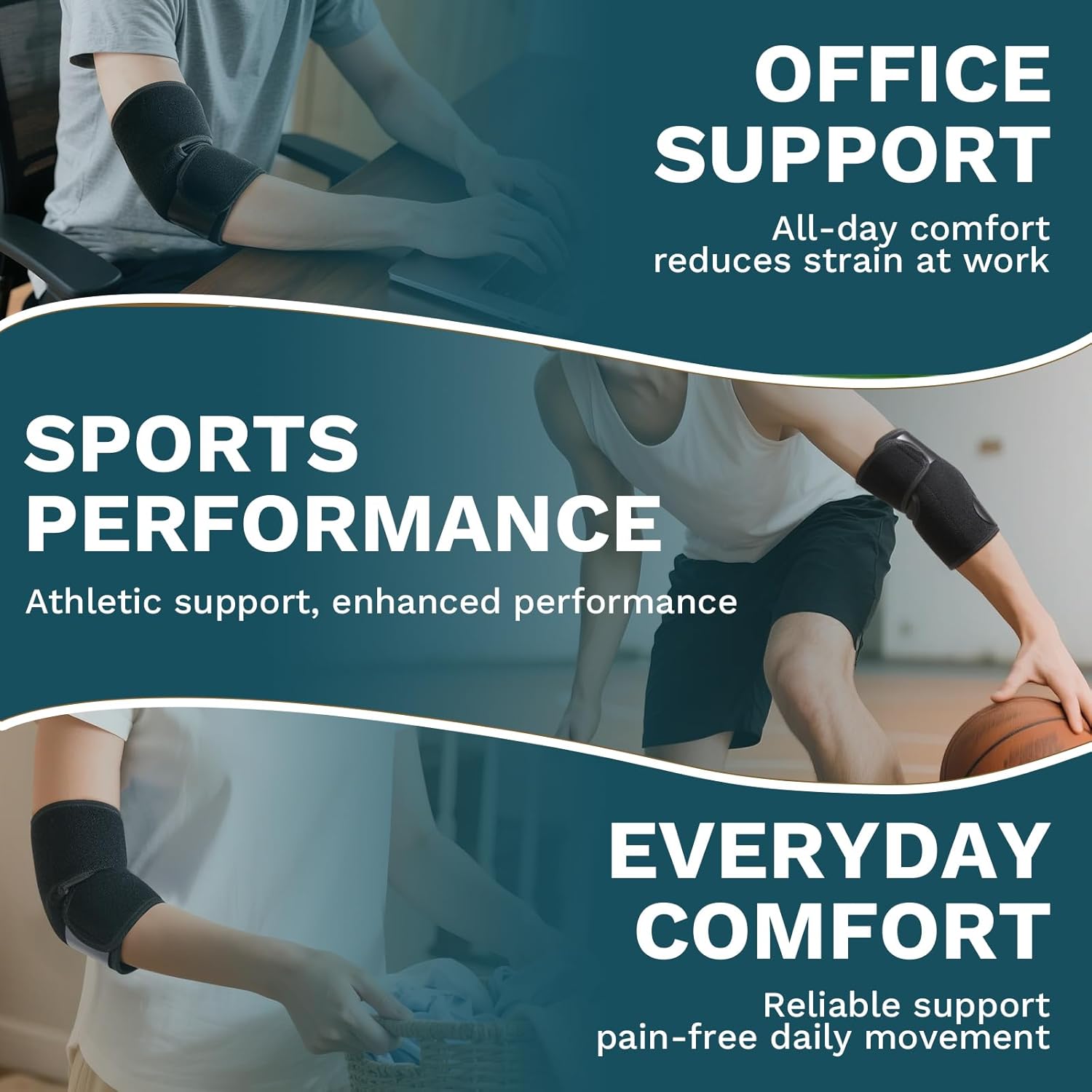 Adjustable Elbow Compression Sleeve, Tennis Elbow Brace for Men Woman, Fit for Pain Relief, Sports, Daily Activities, Golfers Elbow, Tendonitis Bursitis Arthritis Sprains Strains, One Size, 1 Pack - Image 5