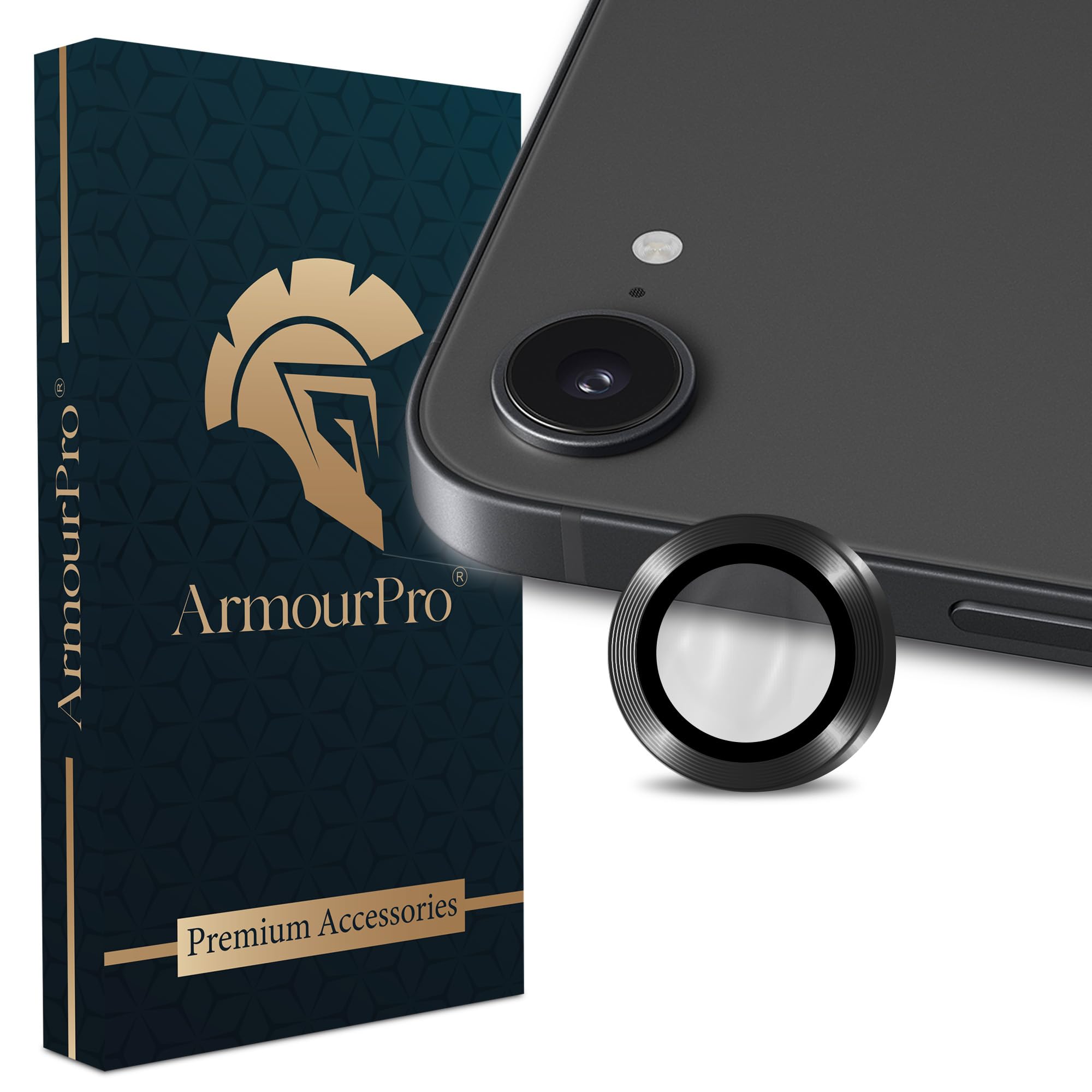 ArmourPro Camera Lens Protectors for iPhone 17e Tough HD Individual Aluminum Alloy Lens Ring Cover, Scratch Resistant, Thin Tempered Glass| Black, 1 Pack-picture-16