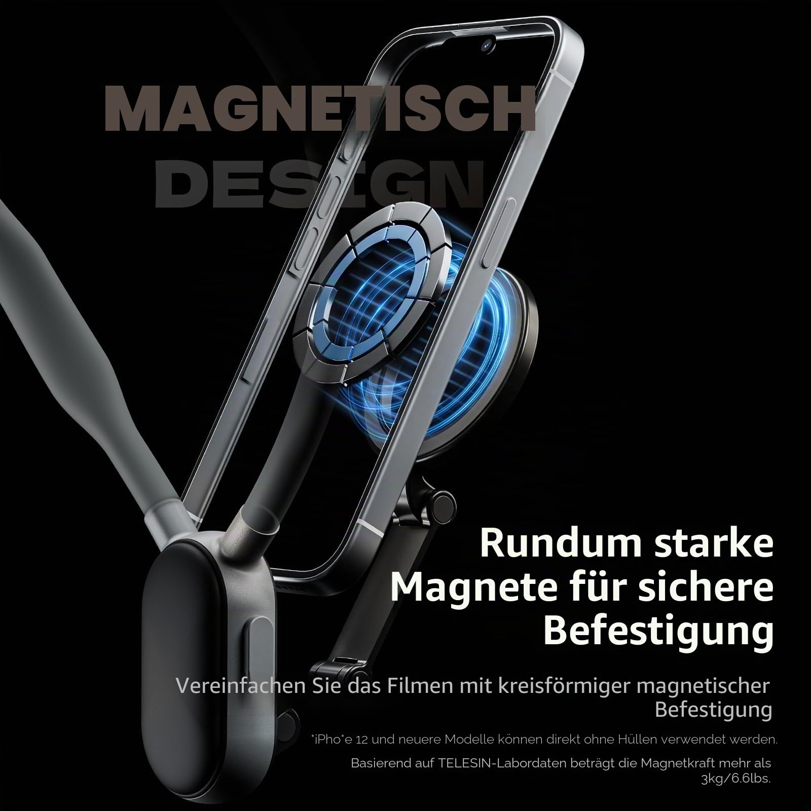TELESIN° Magnetischer Hals Telefon Selfie Halter, POV/VLOG Magnetische Halskette für Mobiltelefone für Magsafe Hals Telefonhalter für iPhone 15 14 13 Pro 12 Max Android (Grau)